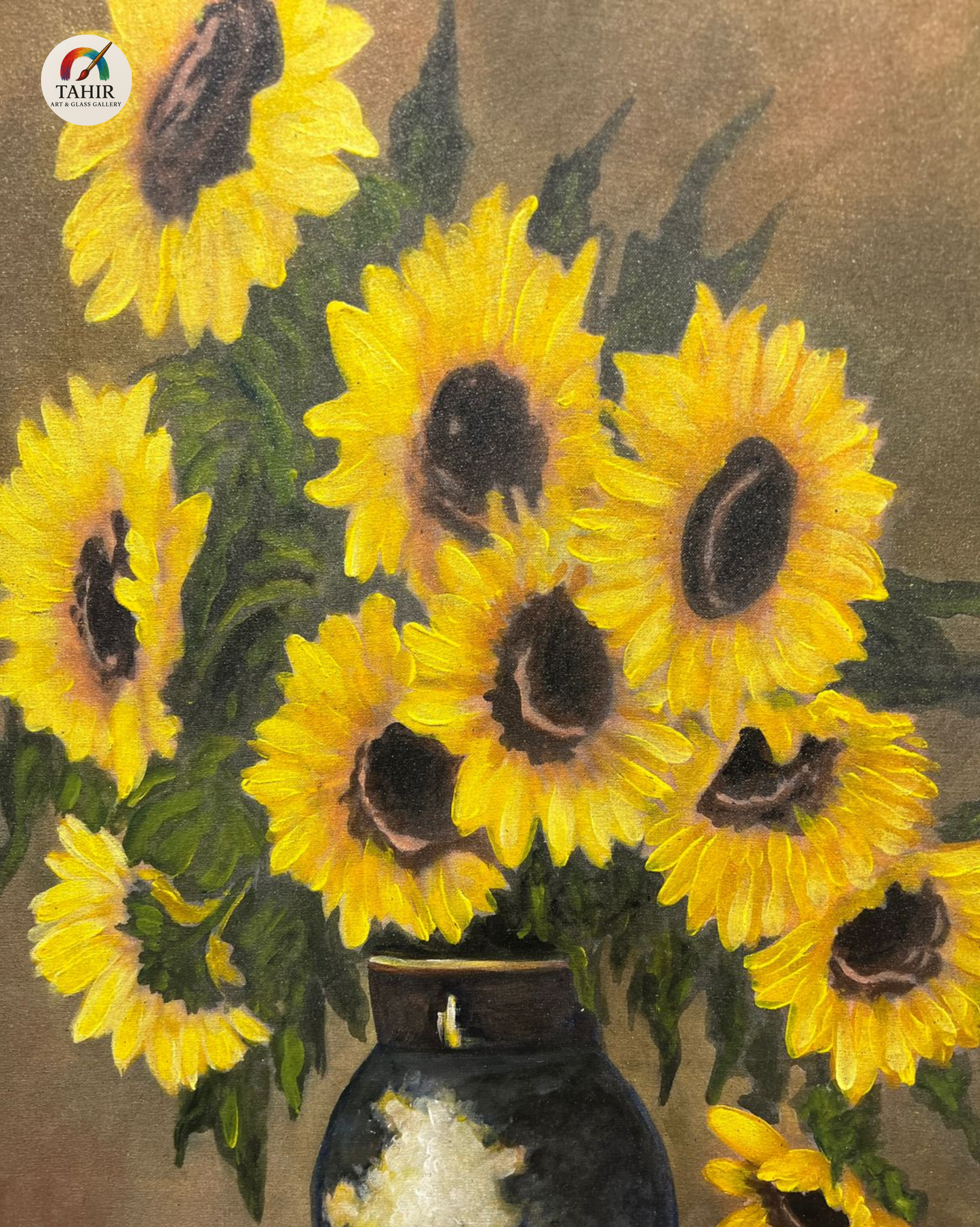 Vintage Sunflower Vase Painting – 24x36 Inches – Framed Canvas Art