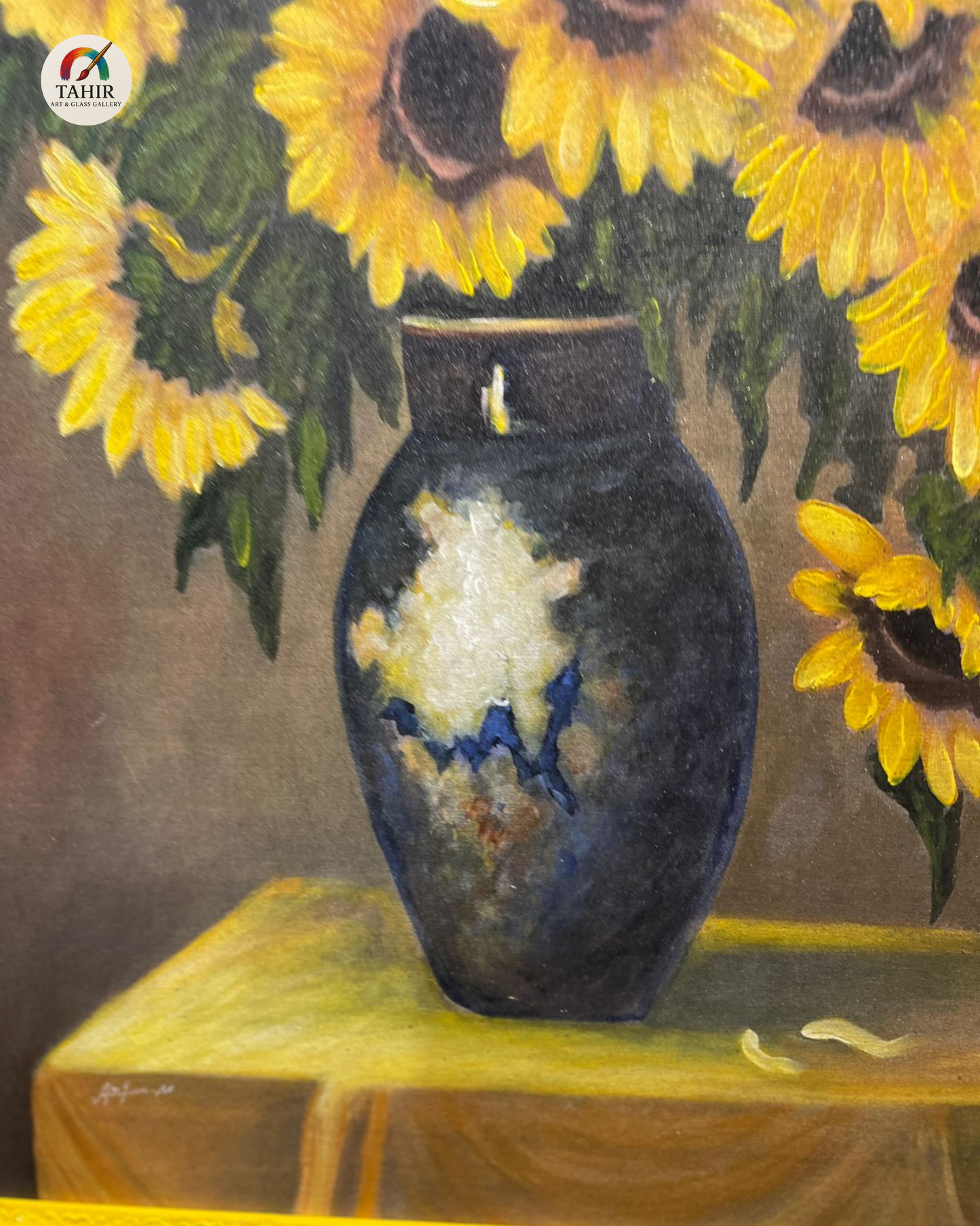 Vintage Sunflower Vase Painting – 24x36 Inches – Framed Canvas Art