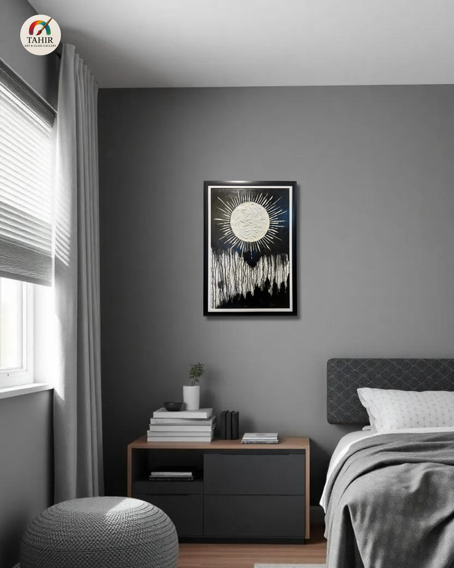 Abstract Moon Textured Oil Painting – Handmade Modern Wall Art (24×36 in)