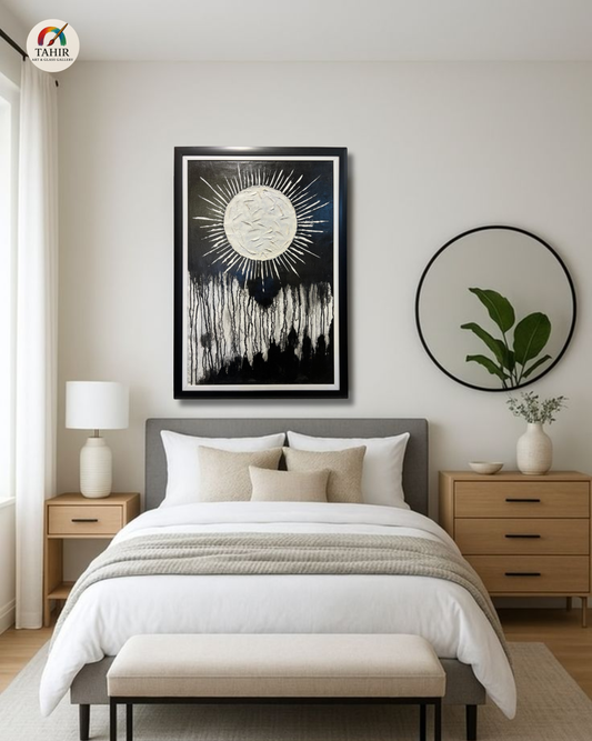 Abstract Moon Textured Oil Painting – Handmade Modern Wall Art (24×36 in)