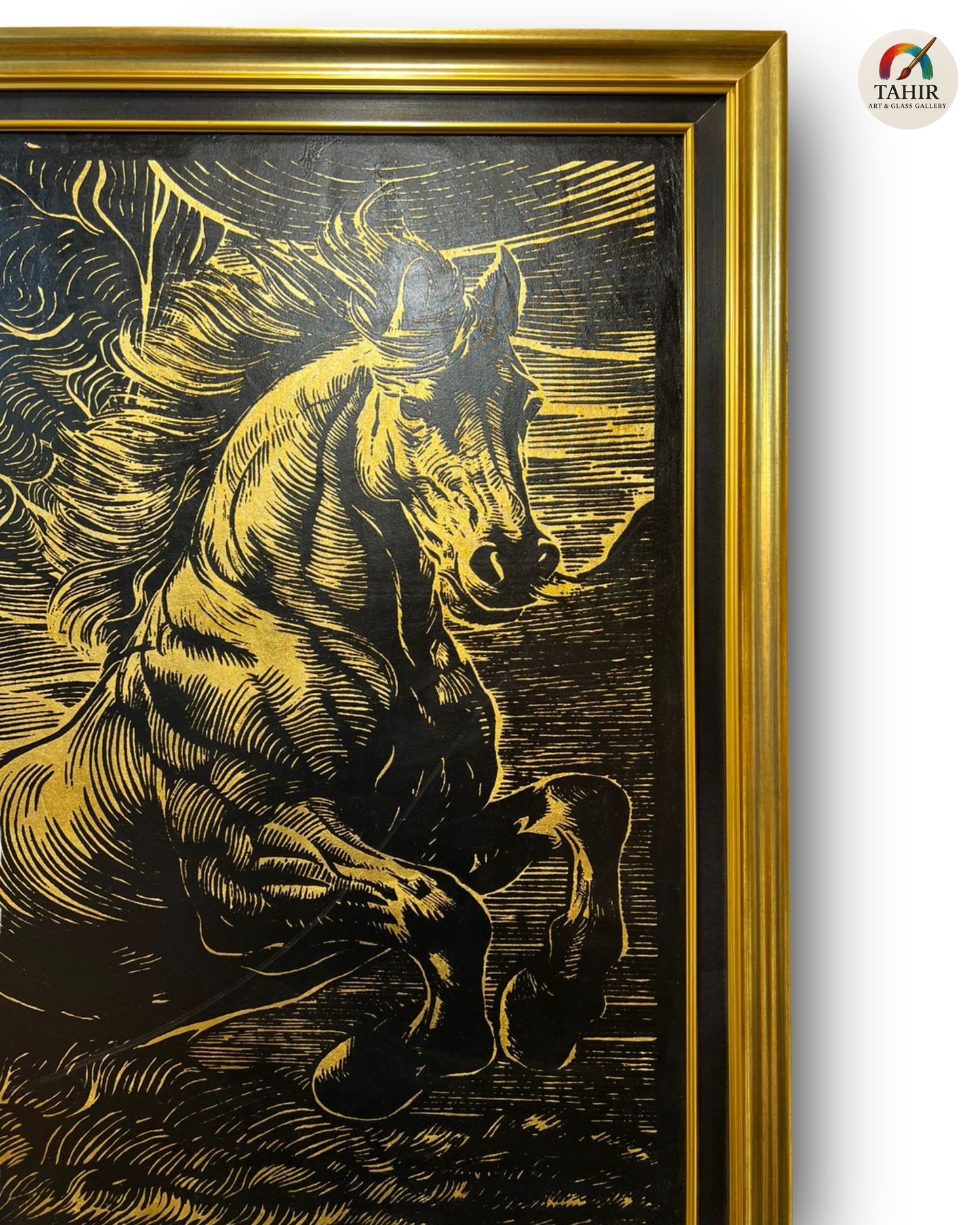 "Golden Gallop" – 30x42" Horse Portrait on Gold Leaf | Bold Equine Wall Art