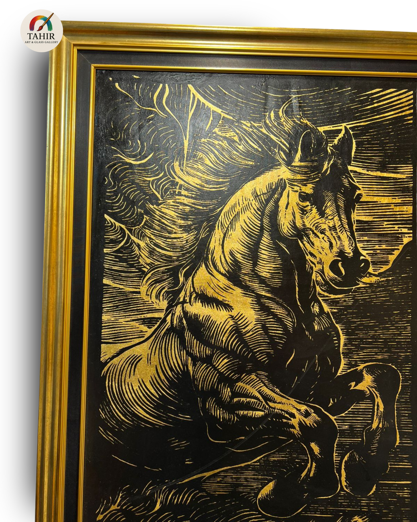 "Golden Gallop" – 30x42" Horse Portrait on Gold Leaf | Bold Equine Wall Art