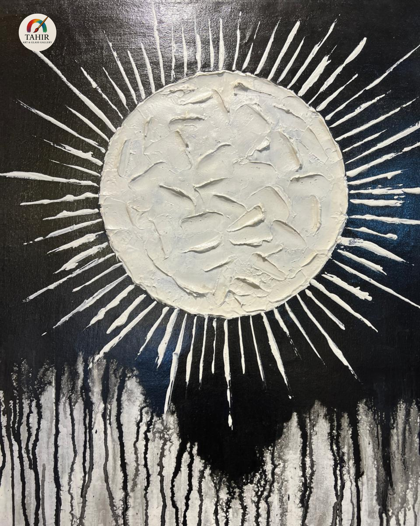 Abstract Moon Textured Oil Painting – Handmade Modern Wall Art (24×36 in)