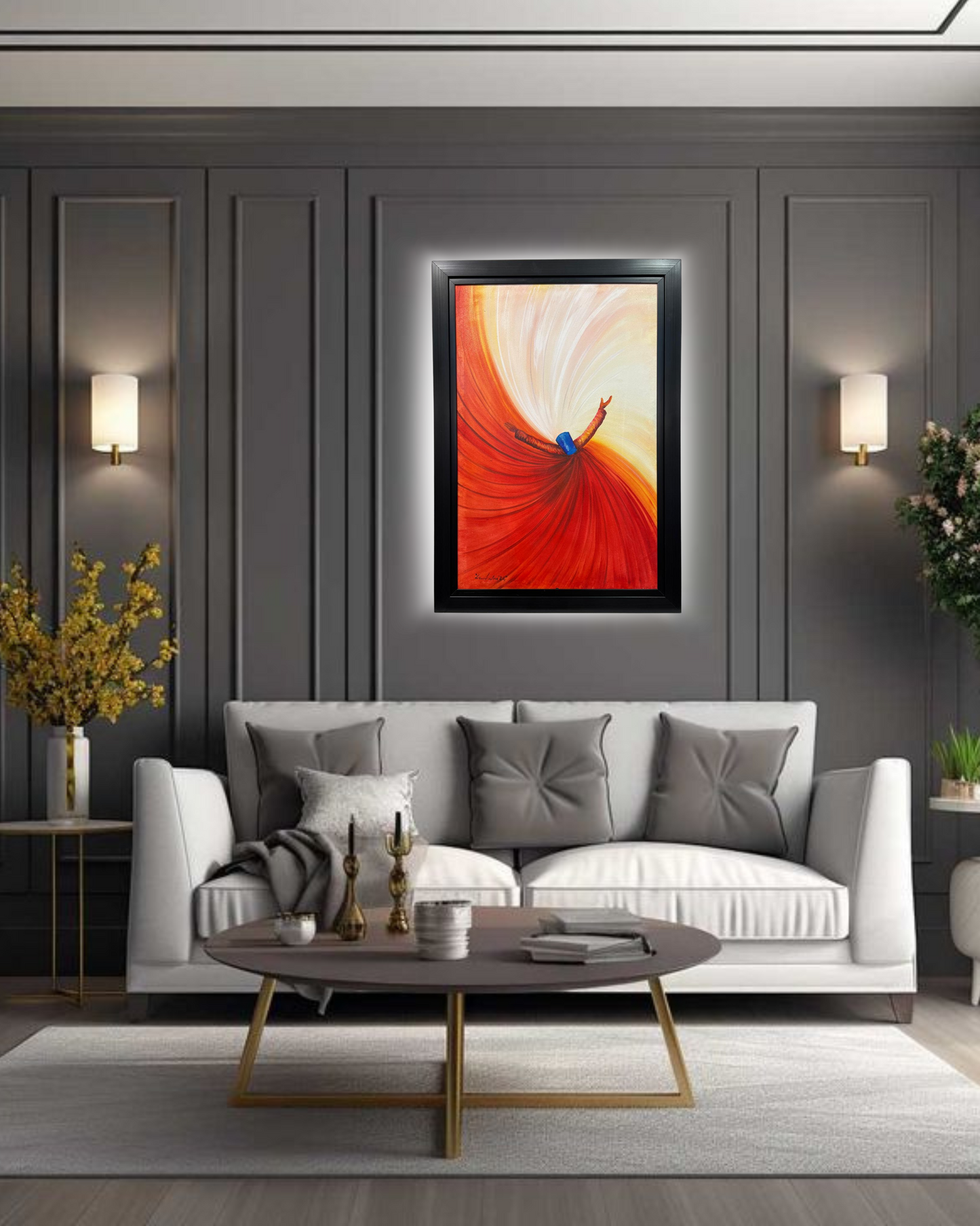 "Whirl of Devotion – Sufi Dervish Handmade Painting (30x42”)