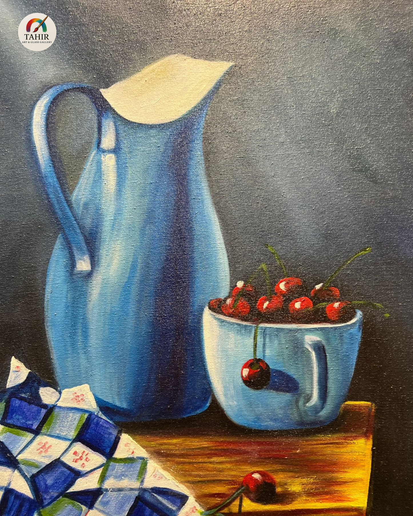 "Still Life with Cherries & Blue Jug – Classic Wall Art (24 x 30 Inches)"