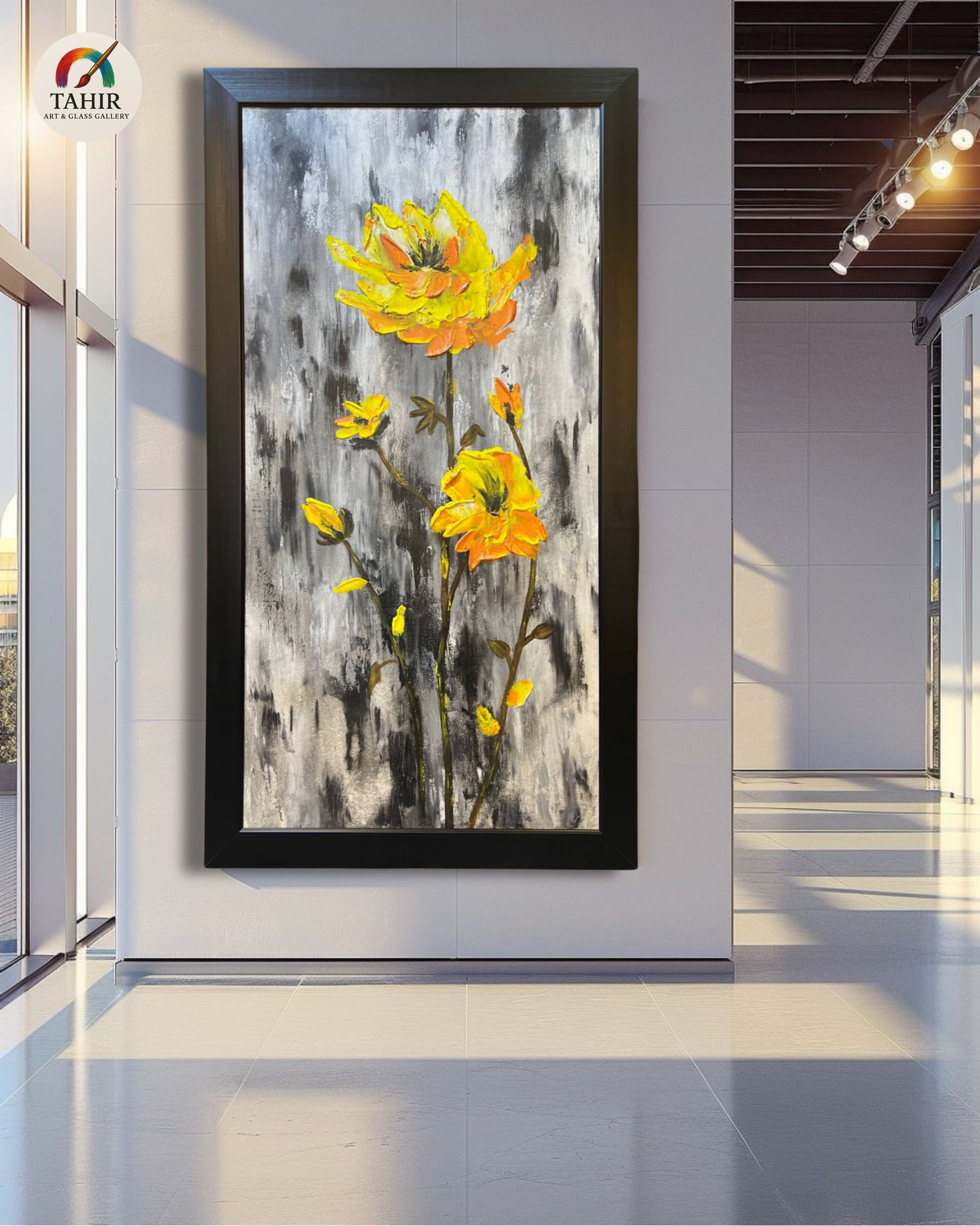 Yellow Floral Painting – Handmade Oil on Canvas (30x54")