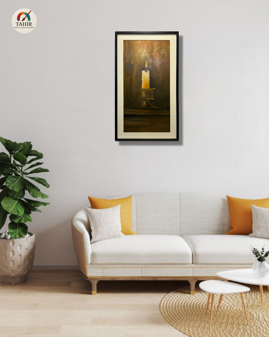 "Solitary Flame – Candlelight Painting on Canvas (18 x 36 Inches)"