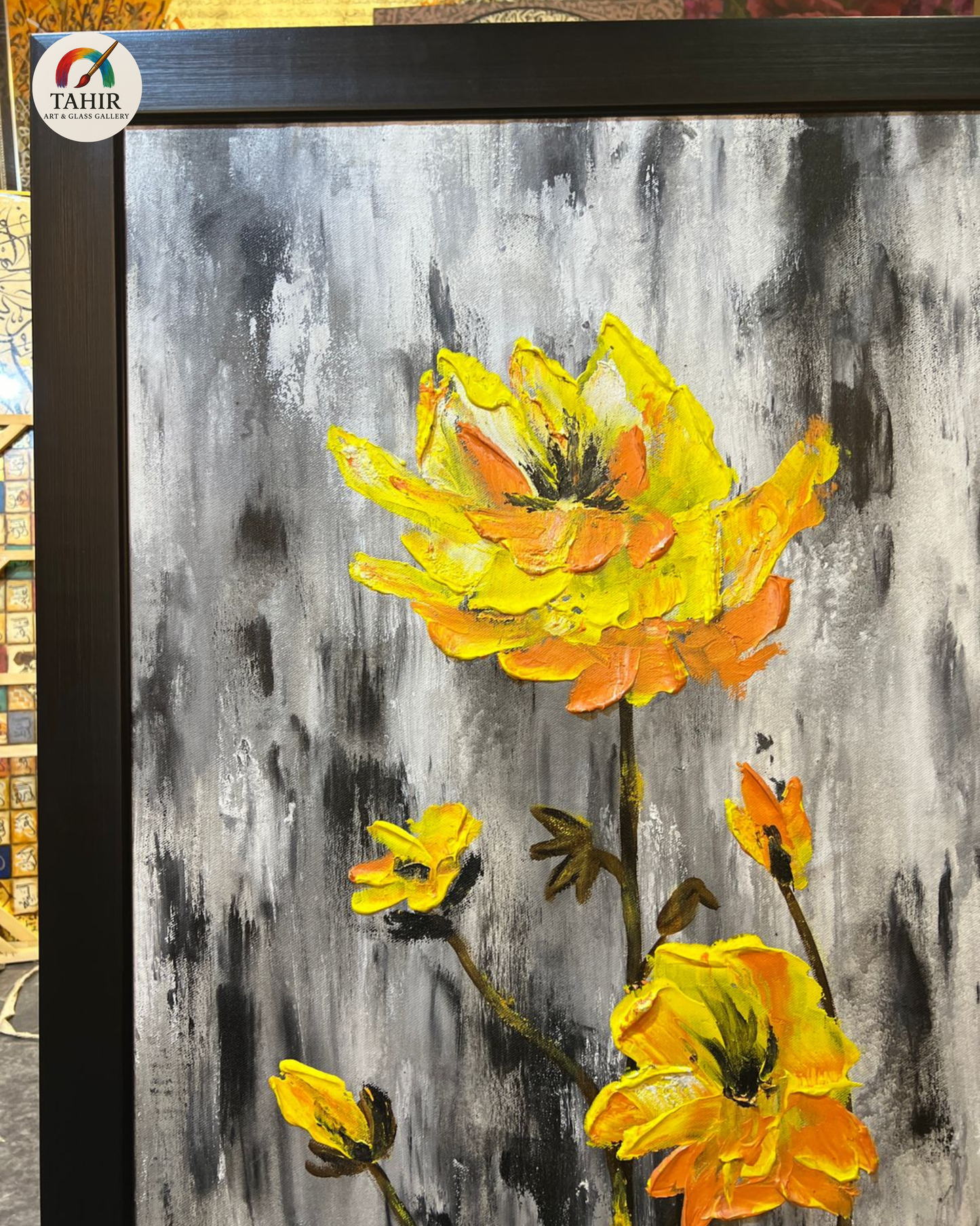 Yellow Floral Painting – Handmade Oil on Canvas (30x54")