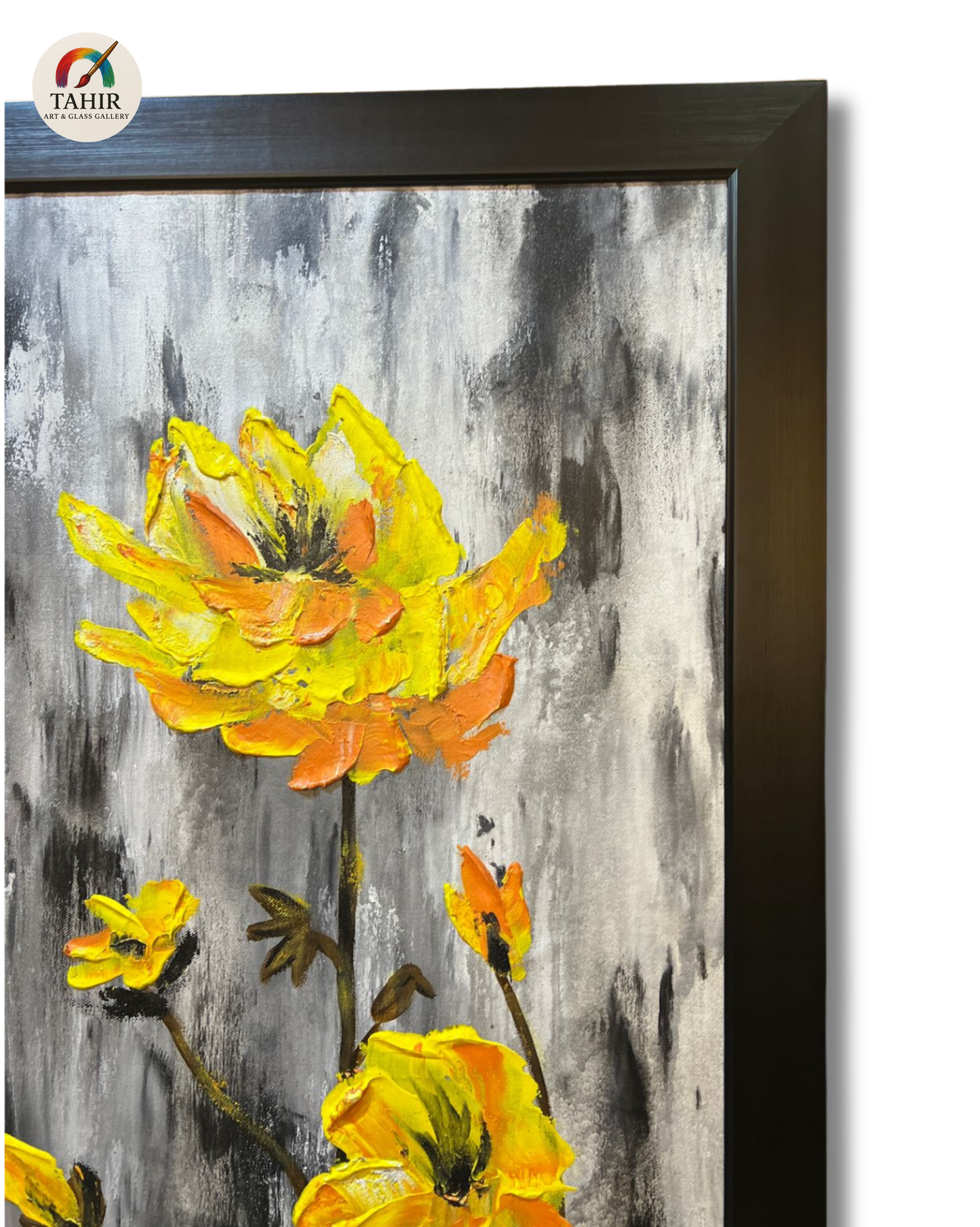 Yellow Floral Painting – Handmade Oil on Canvas (30x54")