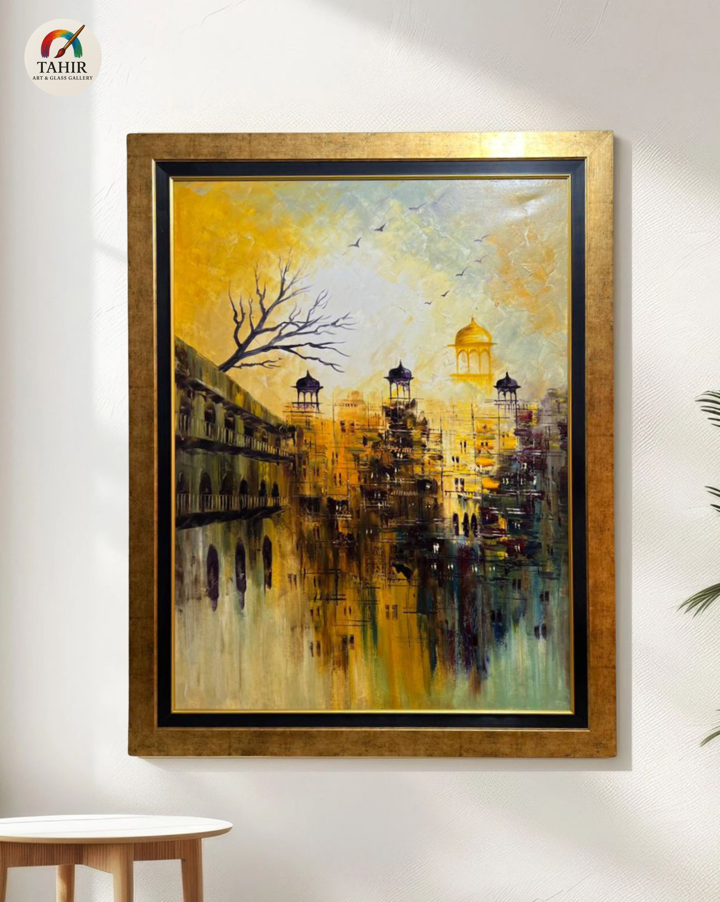 Golden Cityscape Painting – Handmade Oil on Canvas (42x54")