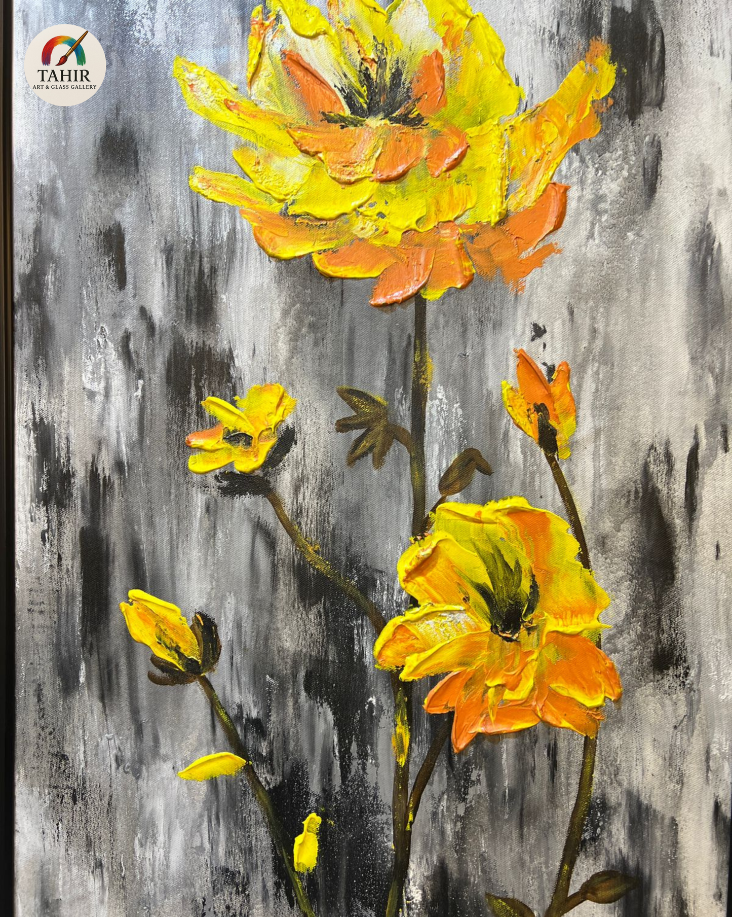 Yellow Floral Painting – Handmade Oil on Canvas (30x54")