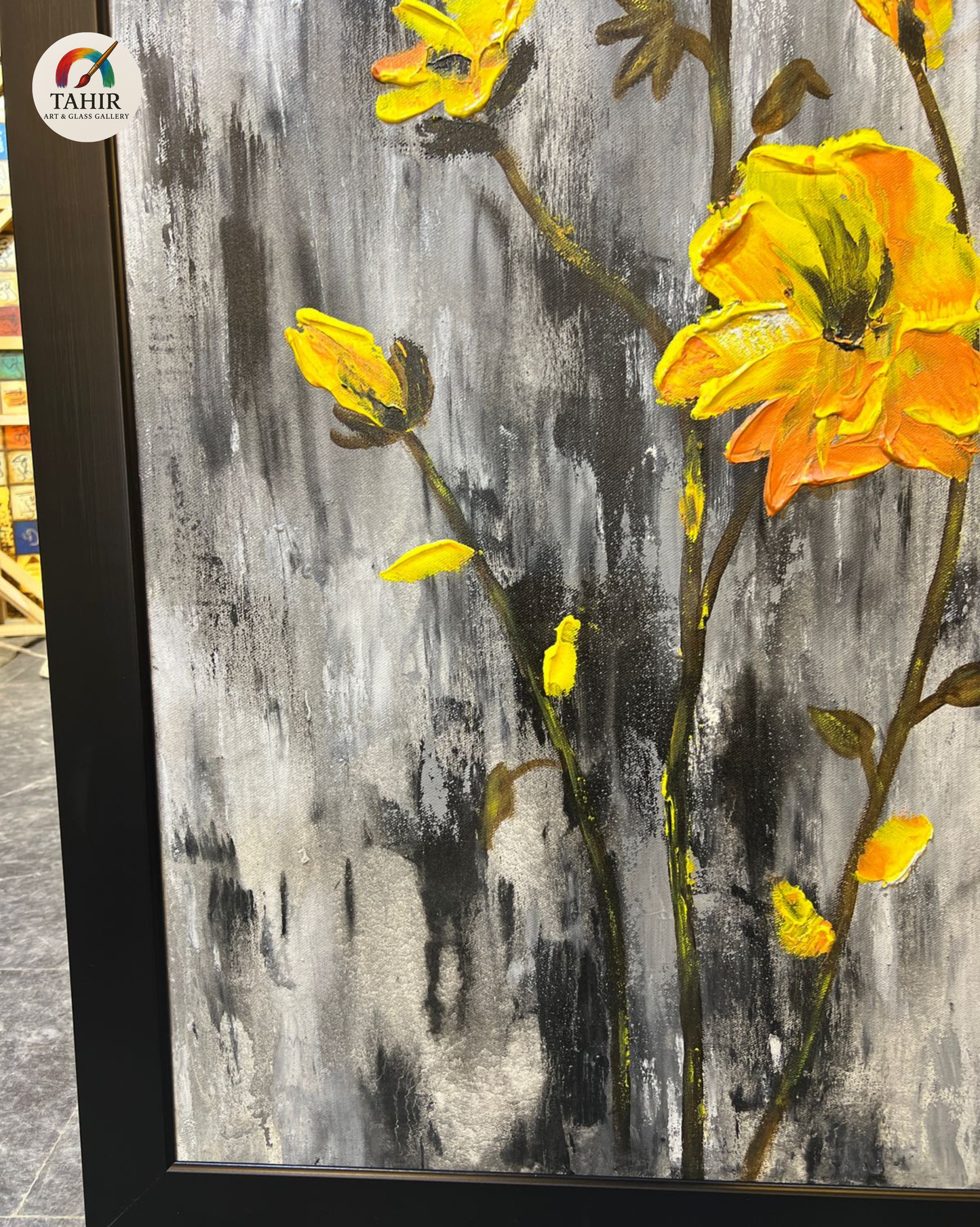 Yellow Floral Painting – Handmade Oil on Canvas (30x54")