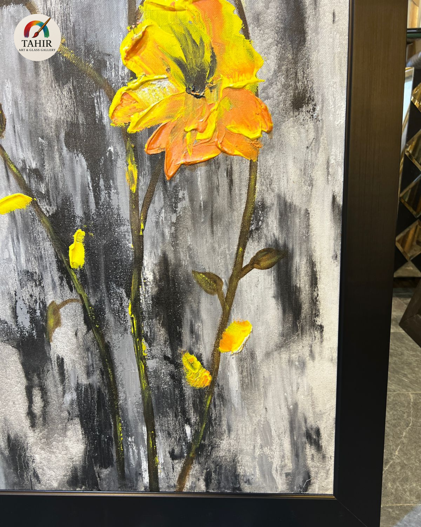 Yellow Floral Painting – Handmade Oil on Canvas (30x54")