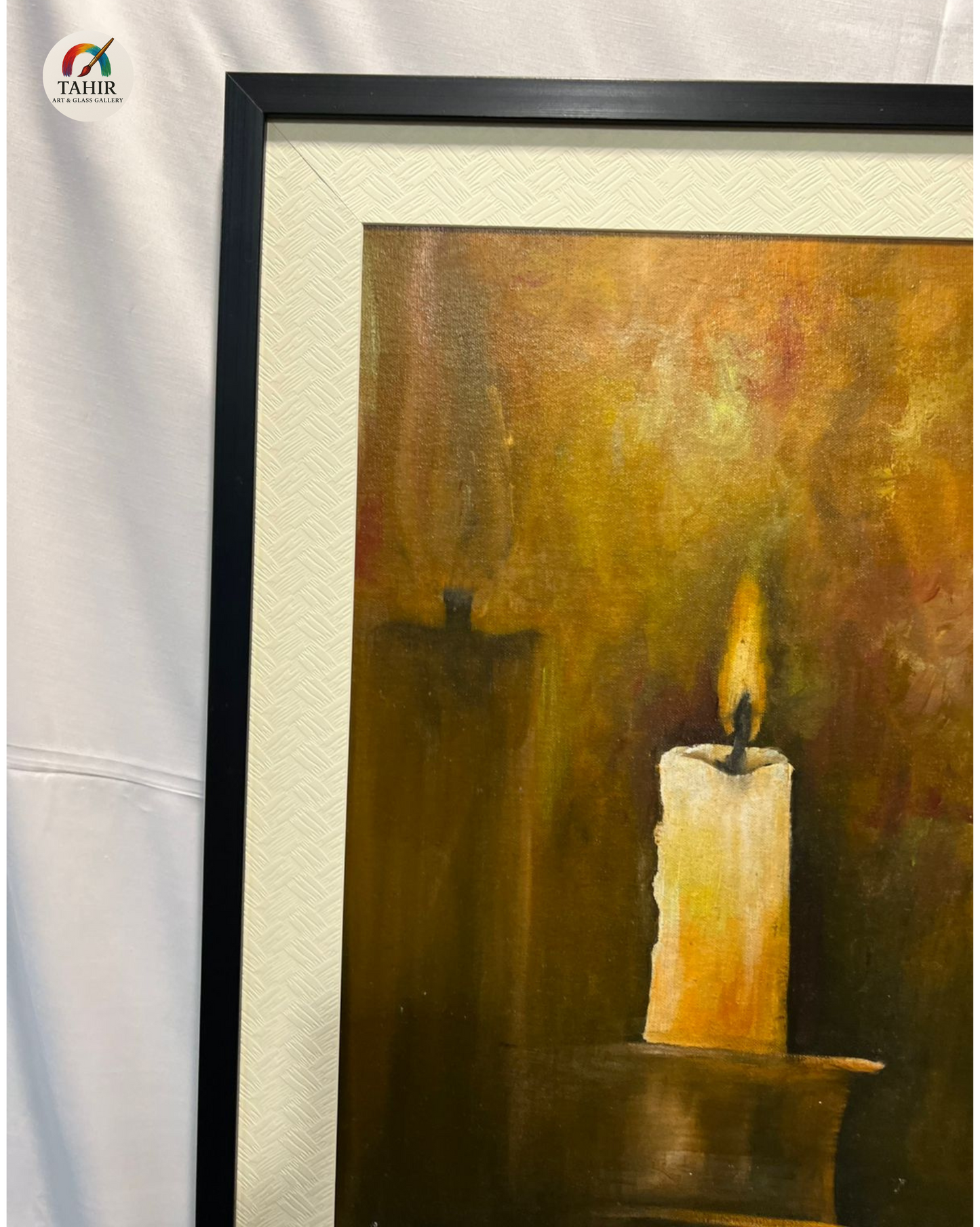 "Solitary Flame – Candlelight Painting on Canvas (18 x 36 Inches)"