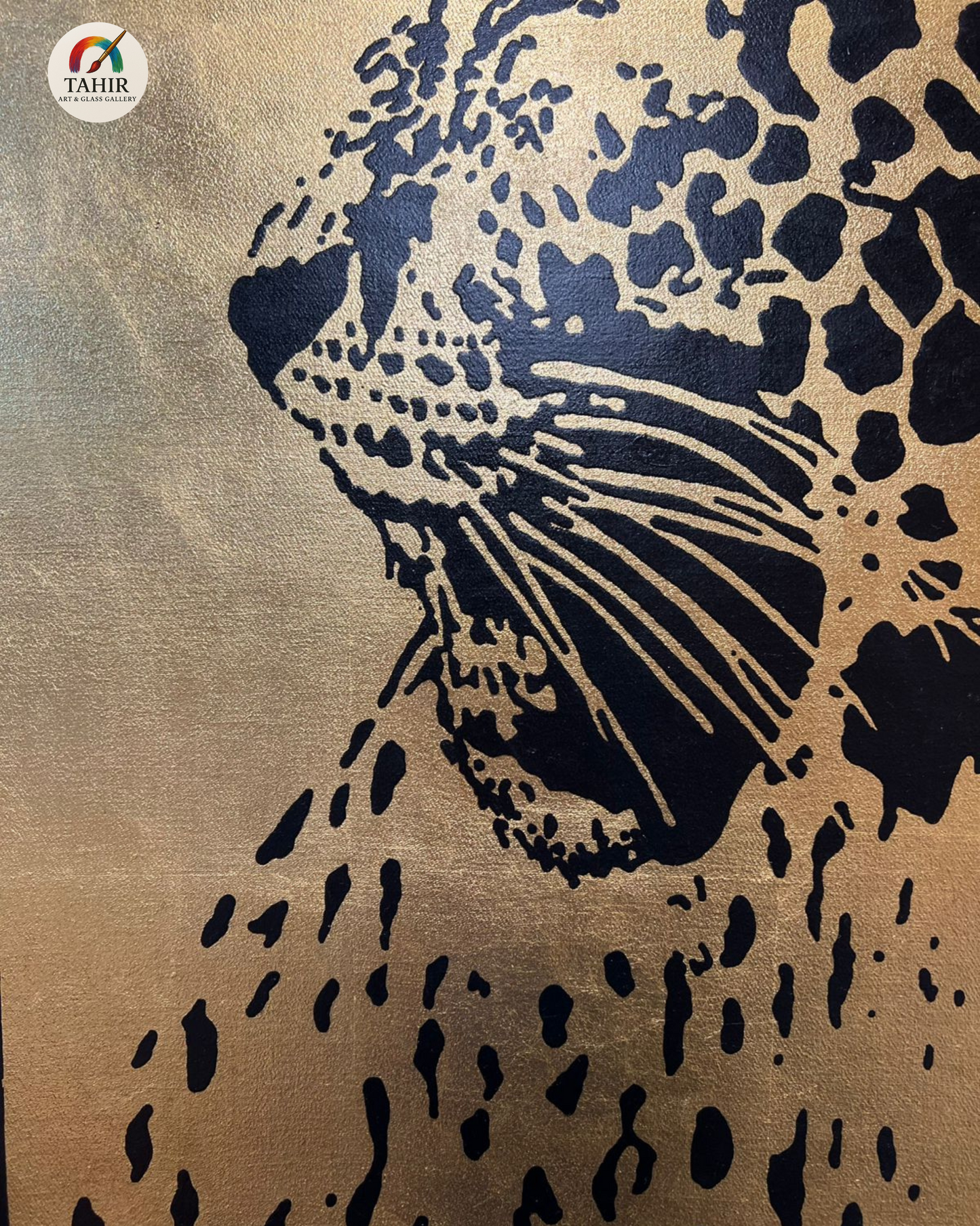 "Golden Gaze" – 30x42" Leopard Portrait on Gold Leaf | Luxury Wildlife Art