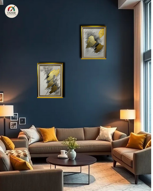 "Golden Abstract Harmony – 18x24 Double Framed Wall Art (Set of 2)"