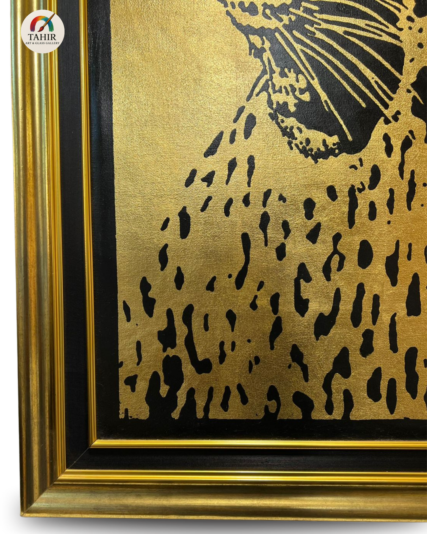 "Golden Gaze" – 30x42" Leopard Portrait on Gold Leaf | Luxury Wildlife Art