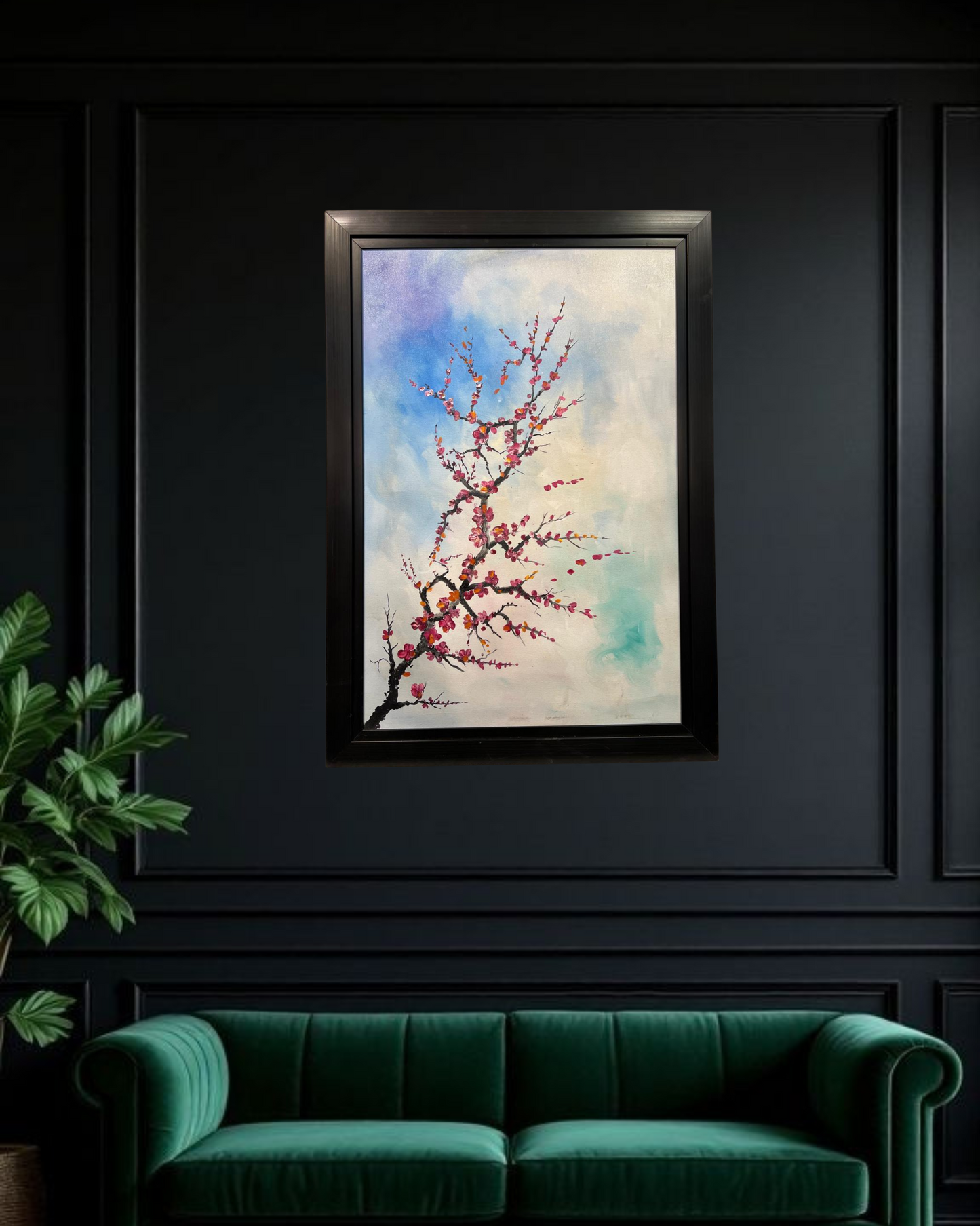 "Whispers of Spring – Handmade Blossom Tree Painting (30x42”)