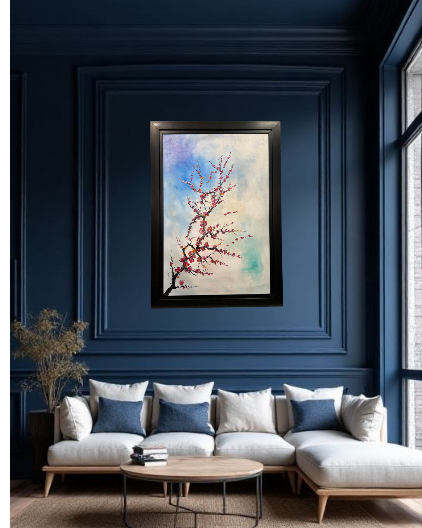 "Whispers of Spring – Handmade Blossom Tree Painting (30x42”)
