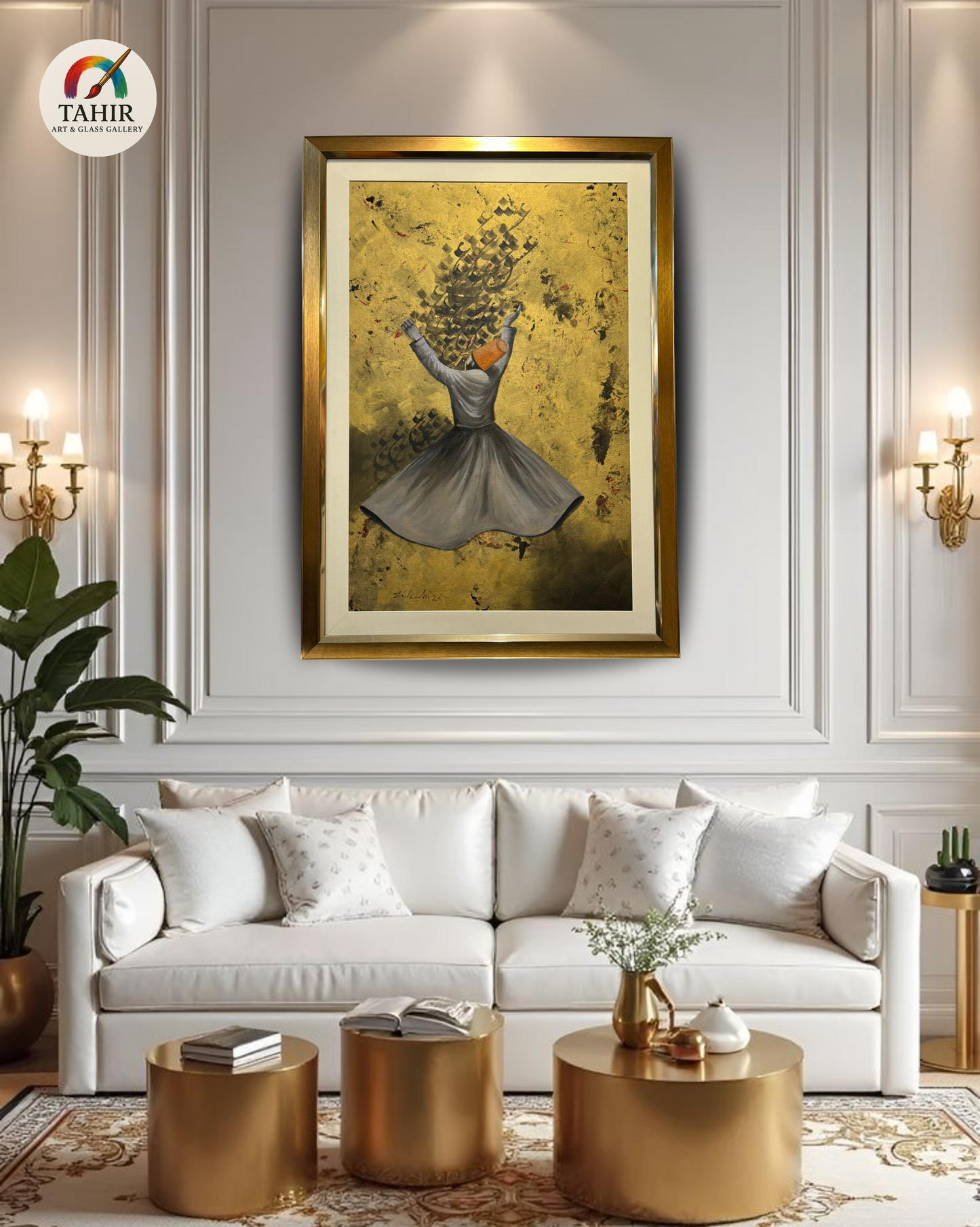 The Whirling Devotion – 30x42" Sufi Dervish Painting | Gold Leaf Spiritual Wall Art