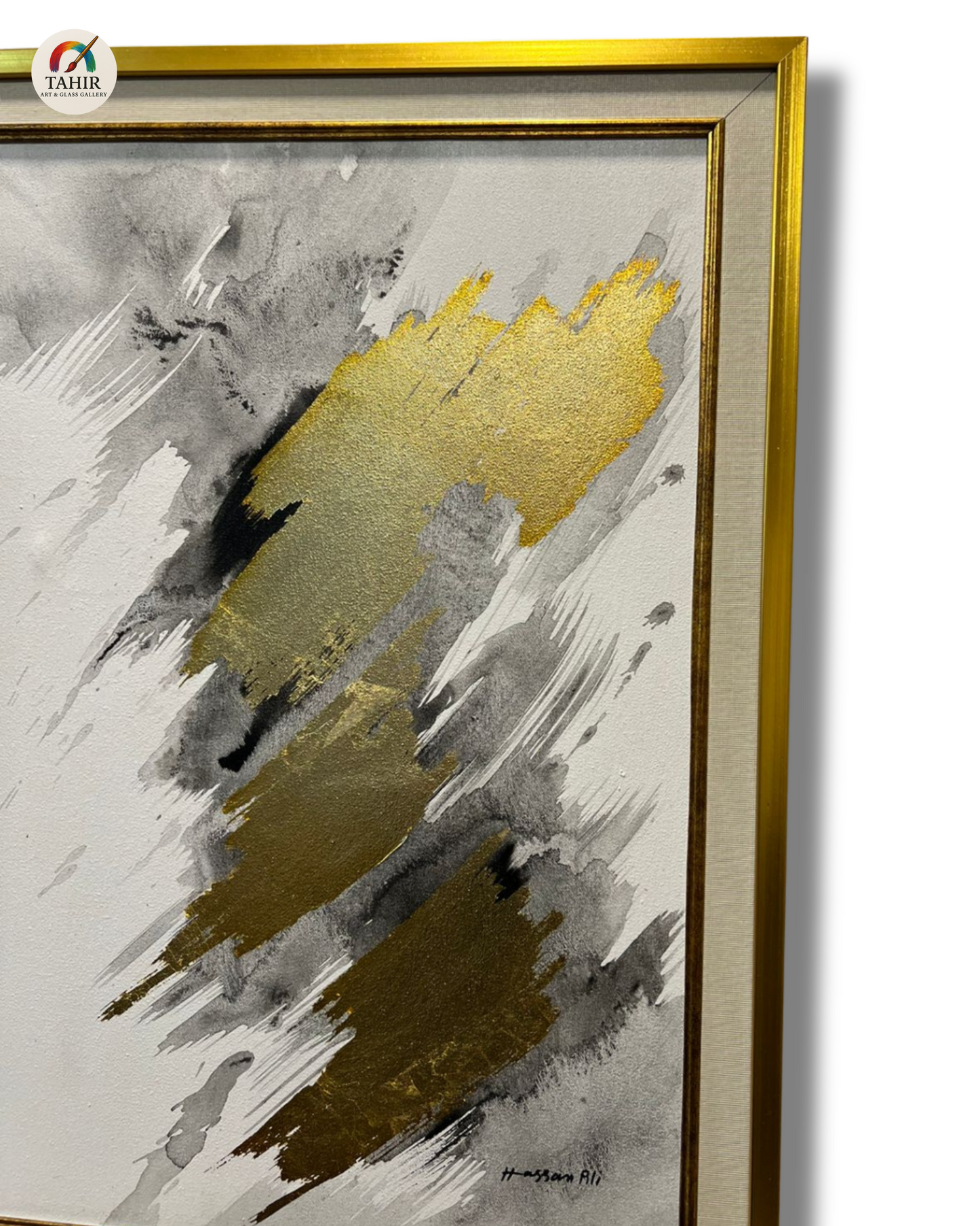 "Golden Abstract Harmony – 18x24 Double Framed Wall Art (Set of 2)"