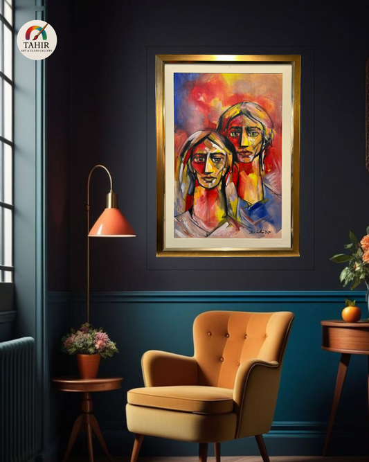 "Silent Souls" – Abstract Expression of Two Figures | 30x42" Framed Art