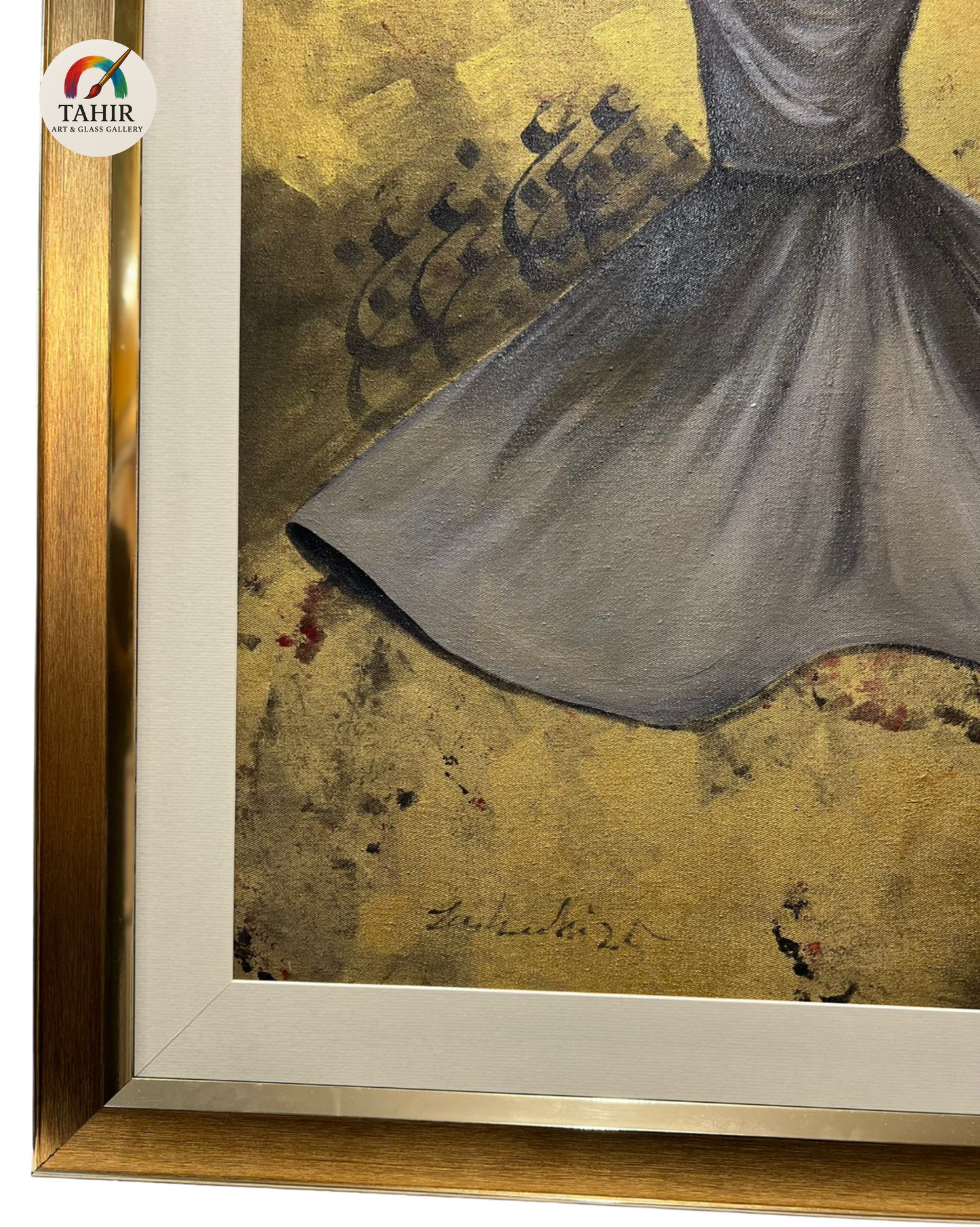 The Whirling Devotion – 30x42" Sufi Dervish Painting | Gold Leaf Spiritual Wall Art