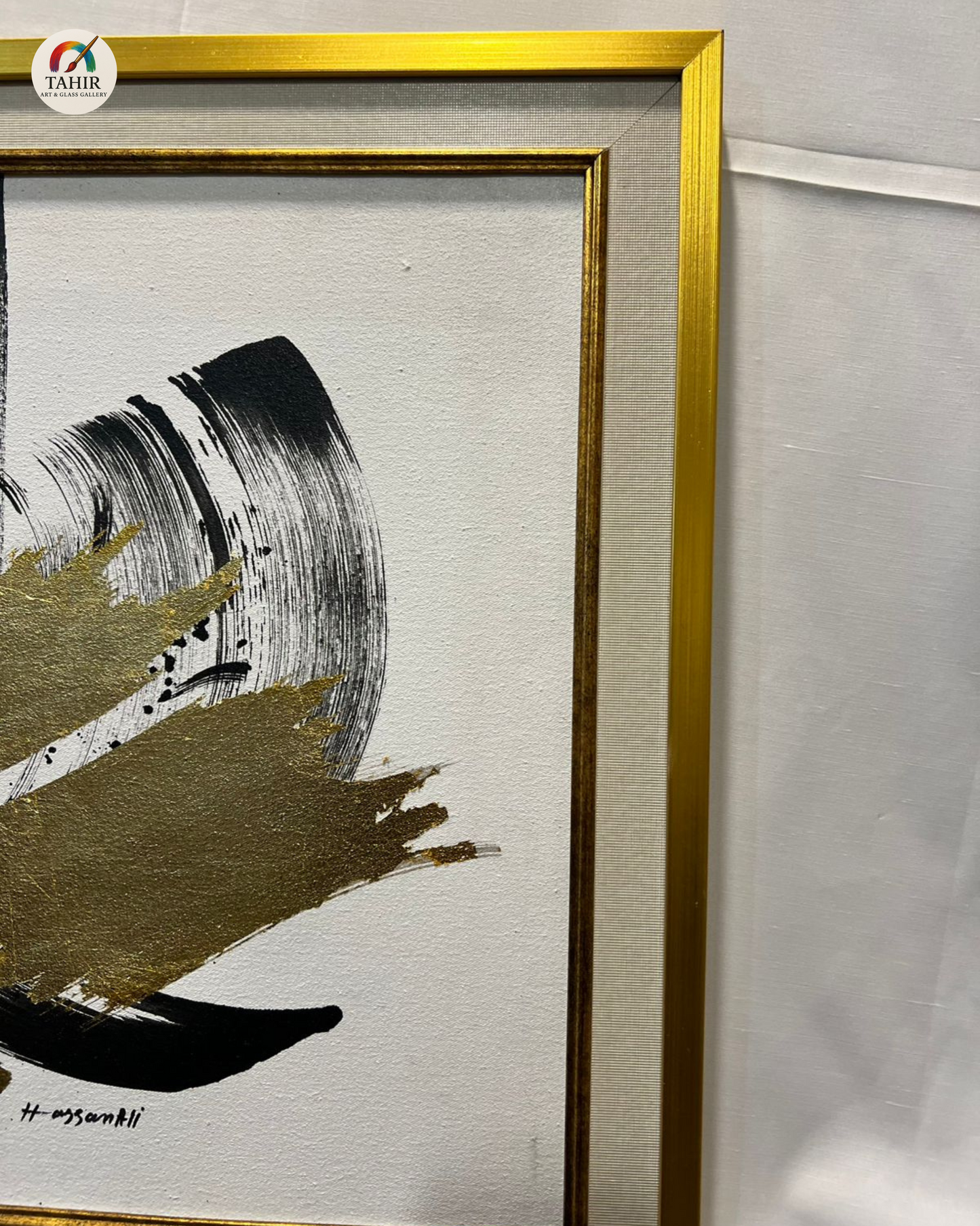 "Golden Abstract Harmony – 18x18 Double Framed Art (Set of 2)"