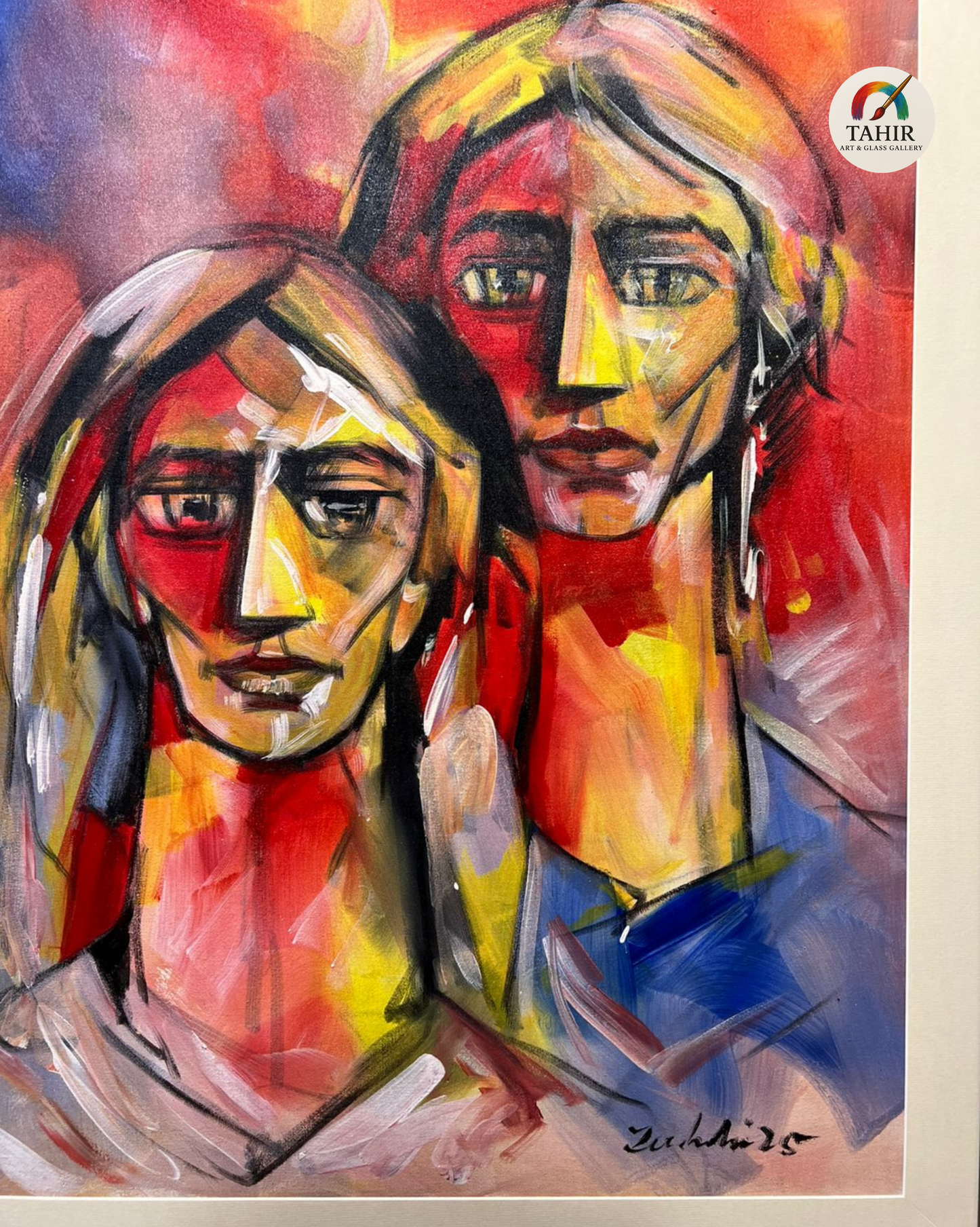 "Silent Souls" – Abstract Expression of Two Figures | 30x42" Framed Art