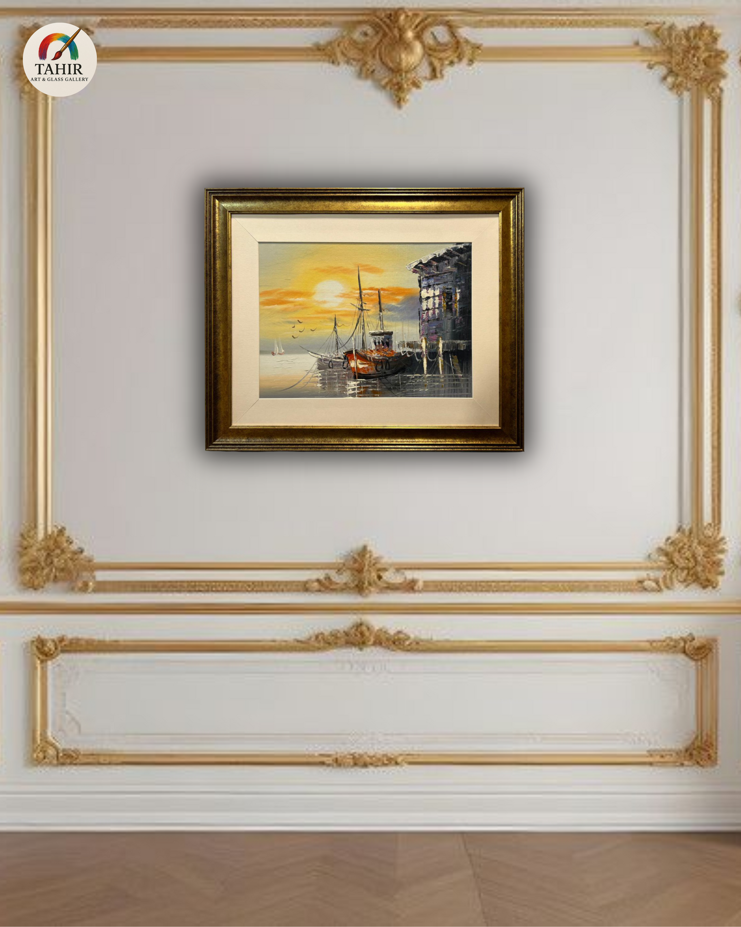 🚤 Sunset Boat Scenery Wall Art – 18x24" | Framed Painting for Home Décor 🖼️🌅