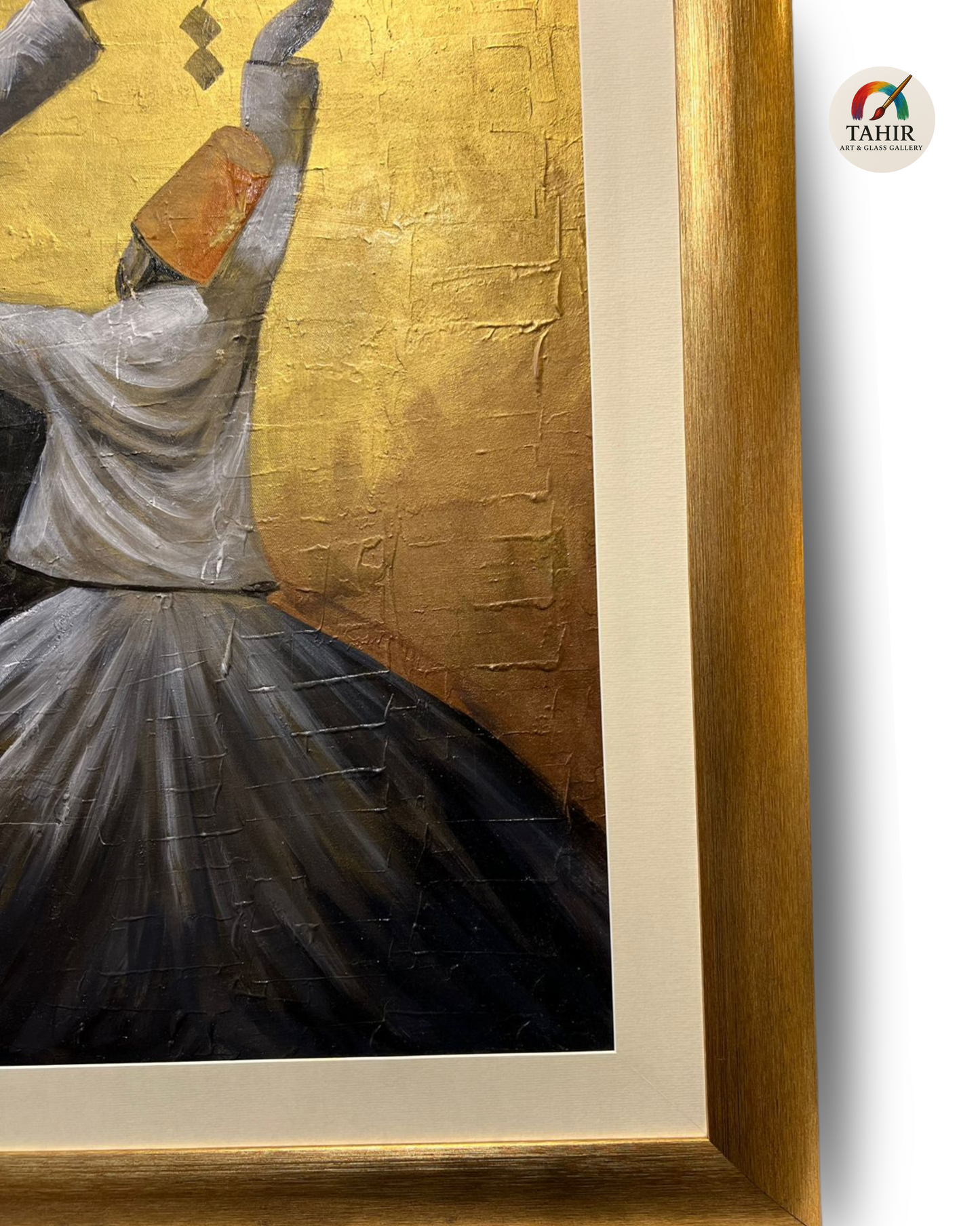 The Whirling Devotion – 30x42" Sufi Dervish Painting | Gold Leaf Spiritual Wall Art