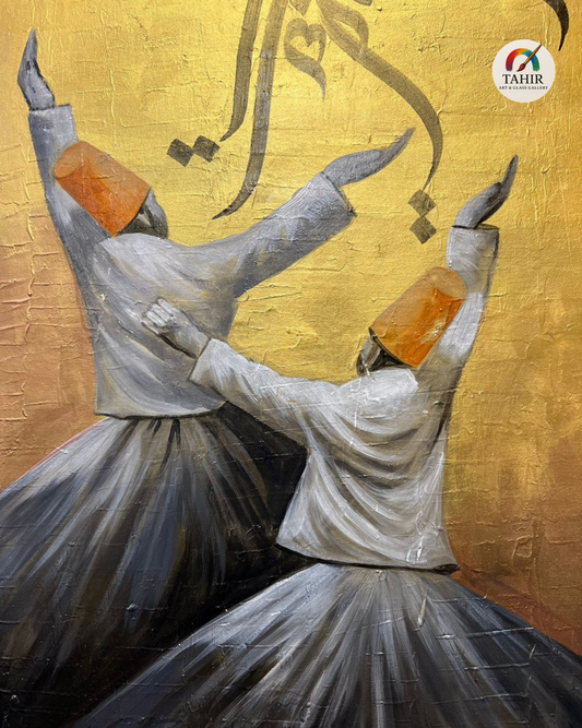The Whirling Devotion – 30x42" Sufi Dervish Painting | Gold Leaf Spiritual Wall Art