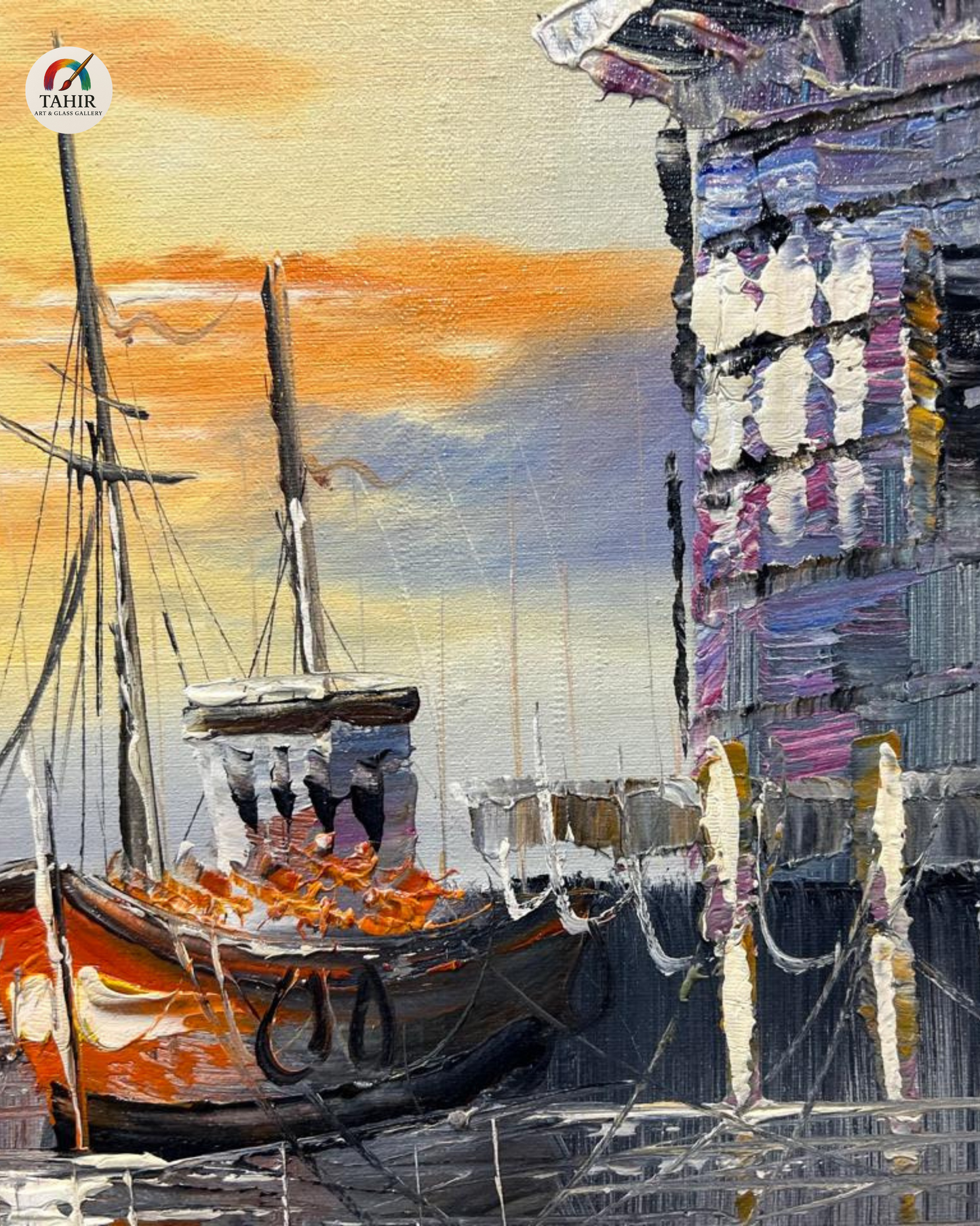 🚤 Sunset Boat Scenery Wall Art – 18x24" | Framed Painting for Home Décor 🖼️🌅