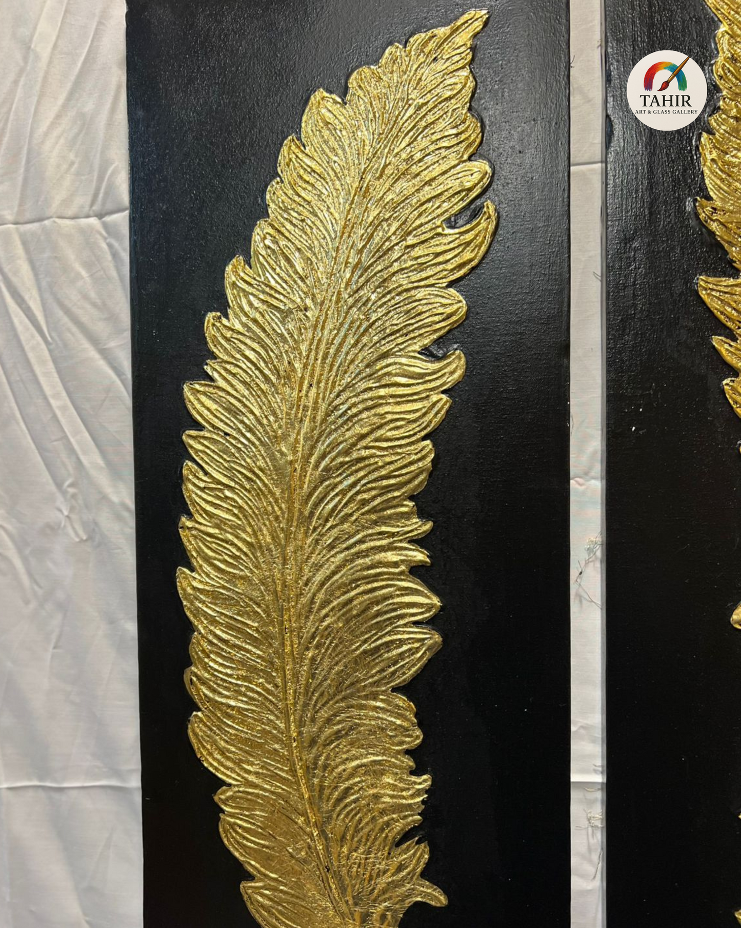 "Golden Feather Wall Art – 12x36” (Set of 2) | Luxurious Black & Gold Decor 🖼️✨"