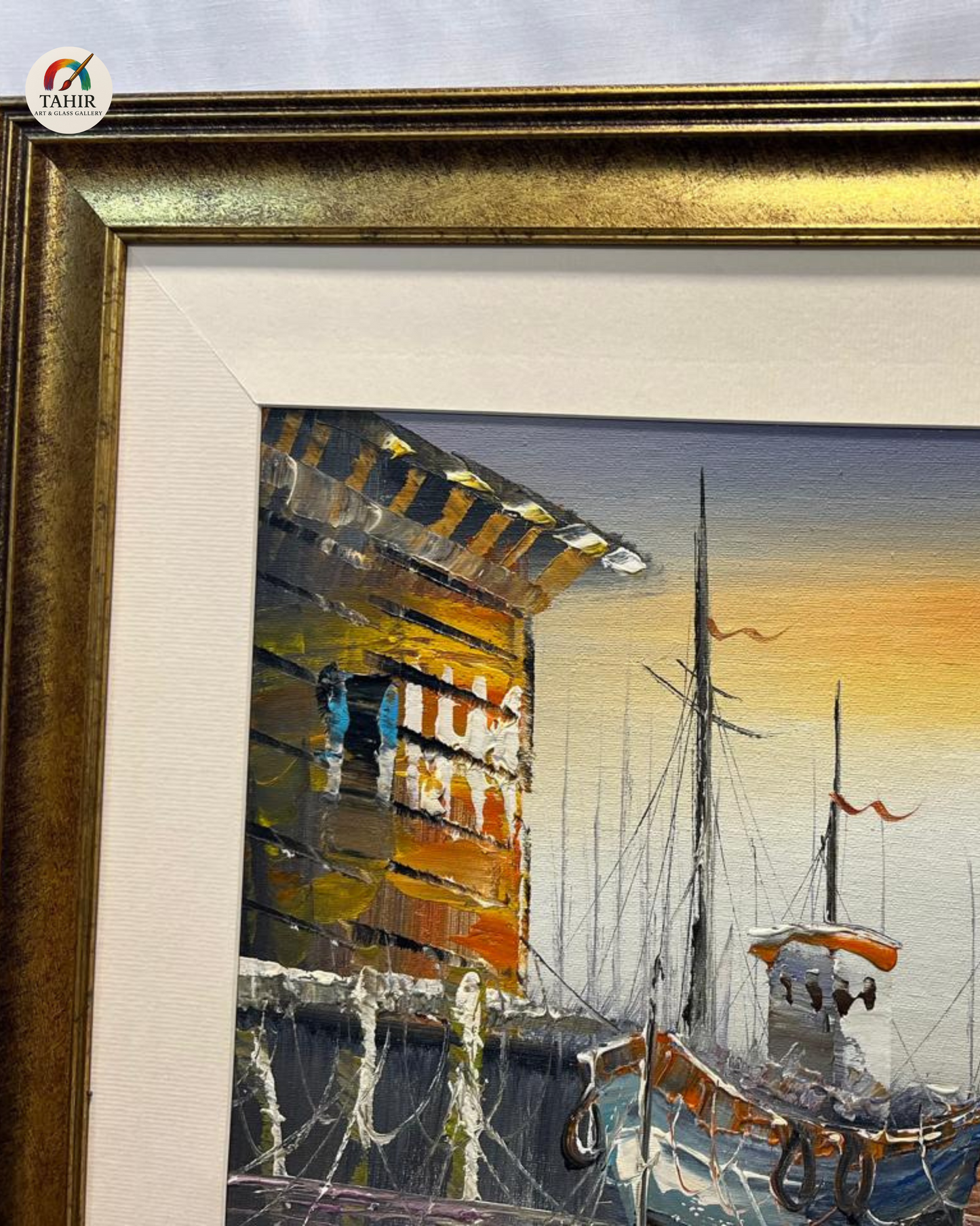 🚤 Sunset Boat Scenery Wall Art – 18x24" | Framed Painting for Home Décor 🖼️🌅