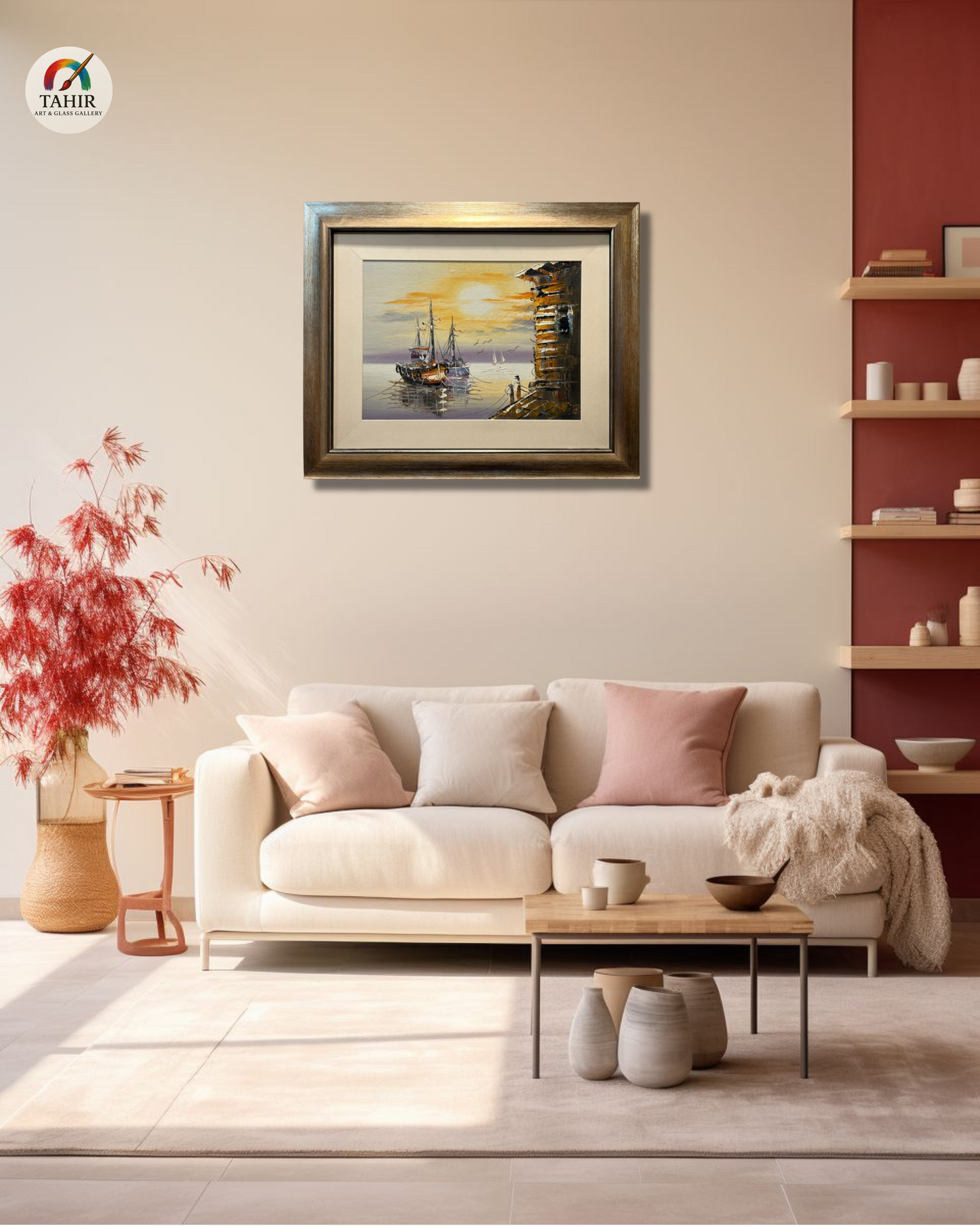 🚤 Sunset Boat Scenery Wall Art – 18x24" | Framed Painting for Home Décor 🖼️🌅