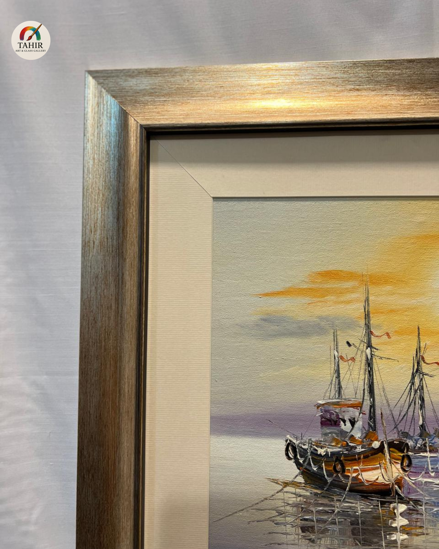 🚤 Sunset Boat Scenery Wall Art – 18x24" | Framed Painting for Home Décor 🖼️🌅