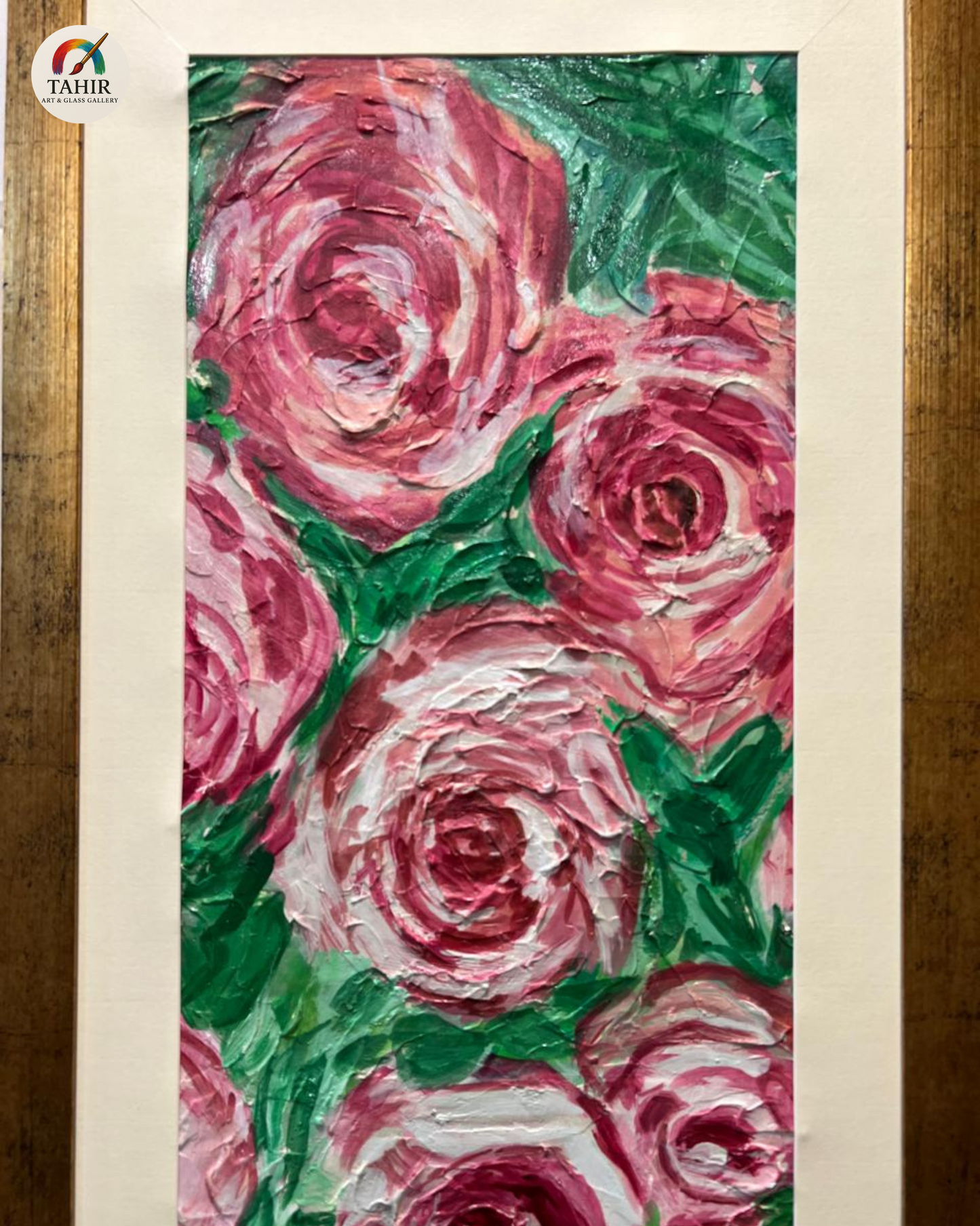 🌸 Floral Wall Art – Set of 3 | Pink Rose Paintings with Golden Frame 🖼️💐
