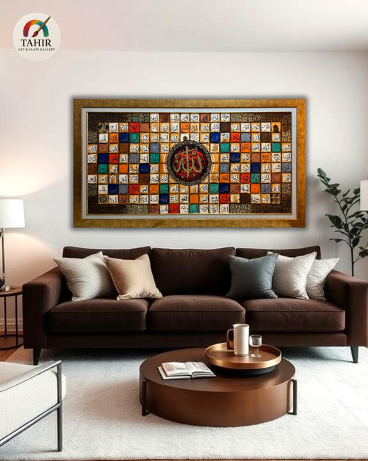 99 Names of Allah Calligraphy – Handmade Islamic Art by Waqas (36x66")