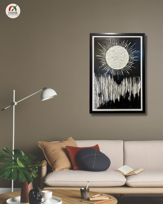 Abstract Moon Textured Oil Painting – Handmade Modern Wall Art (24×36 in)