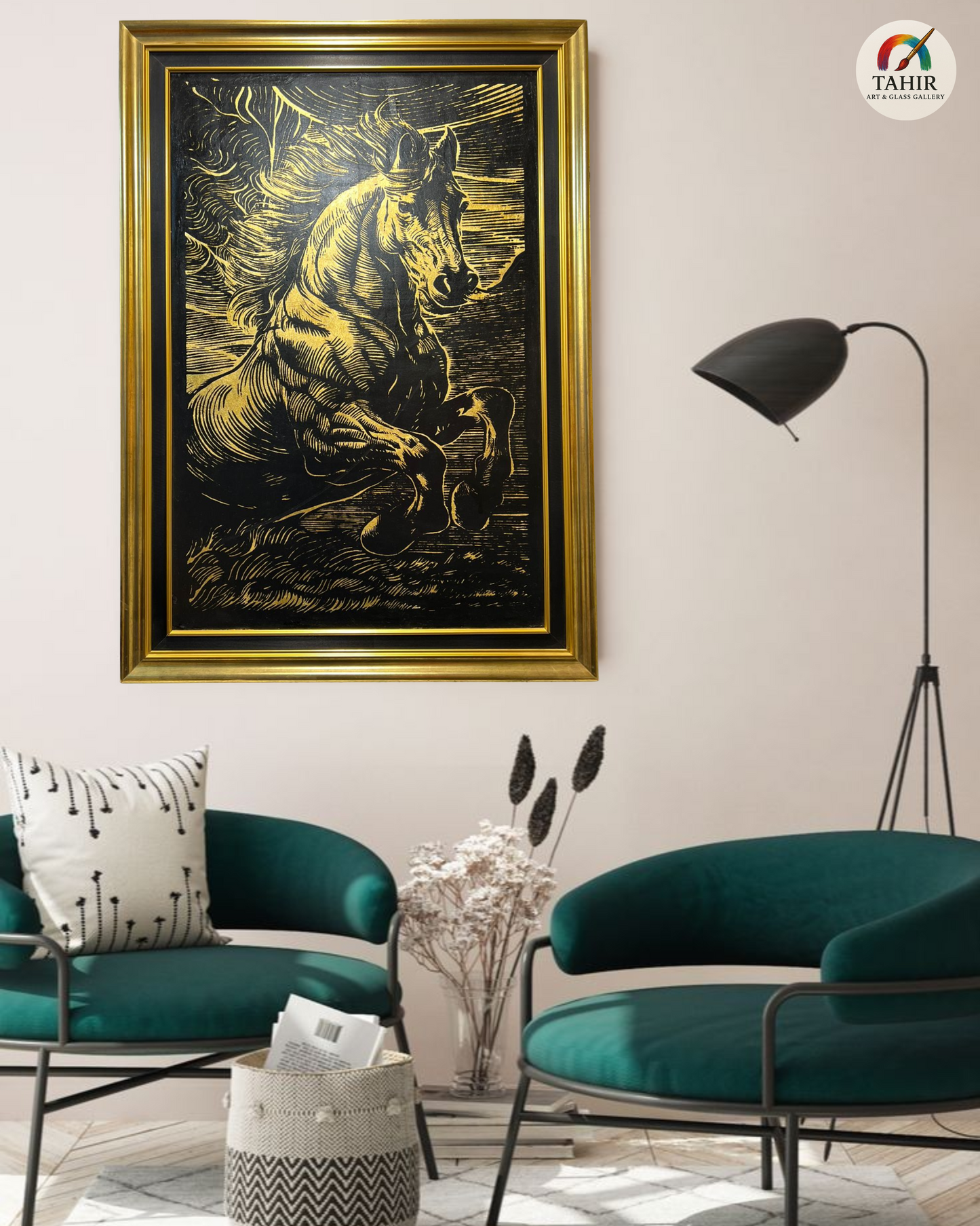 "Golden Gallop" – 30x42" Horse Portrait on Gold Leaf | Bold Equine Wall Art