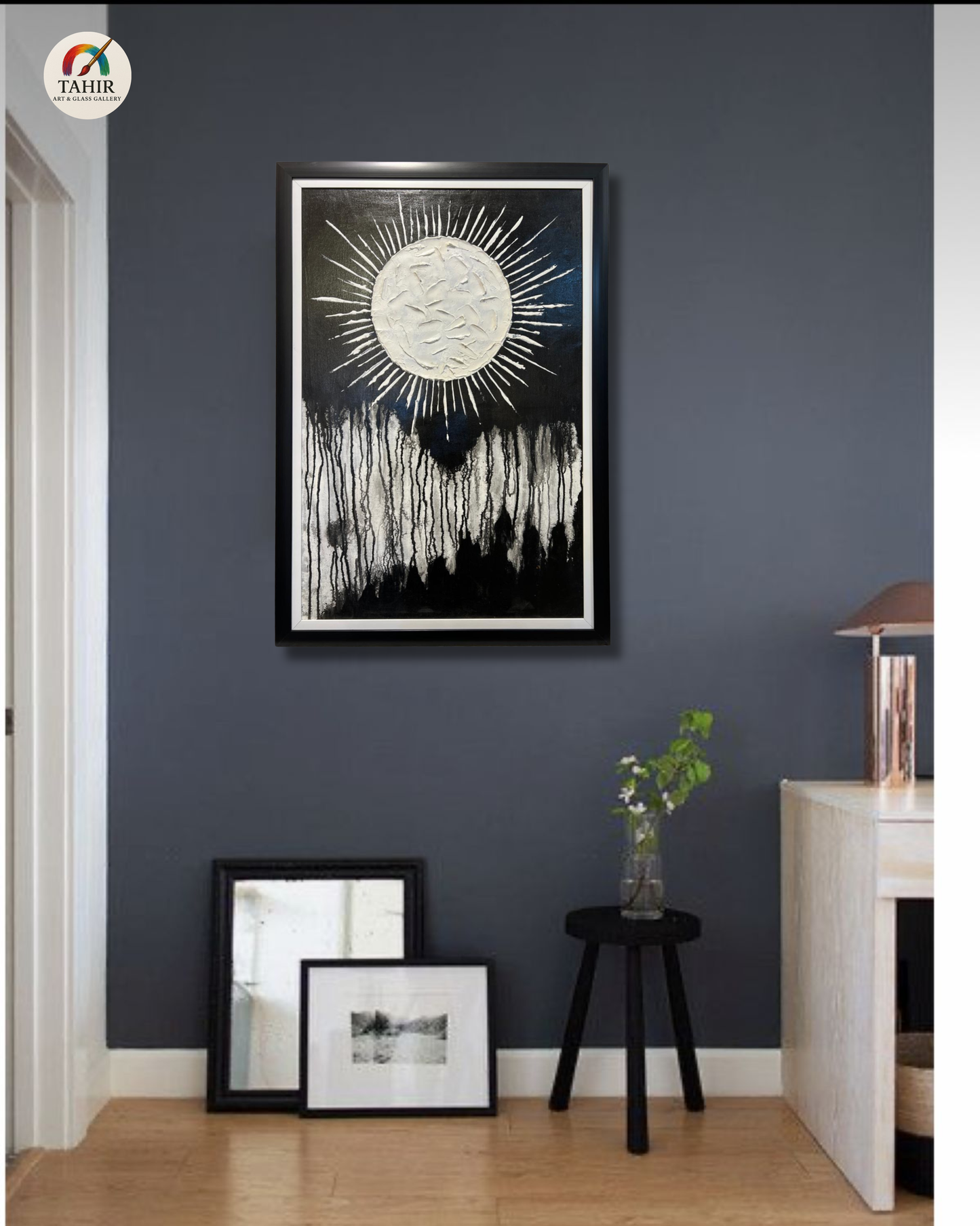 Abstract Moon Textured Oil Painting – Handmade Modern Wall Art (24×36 in)