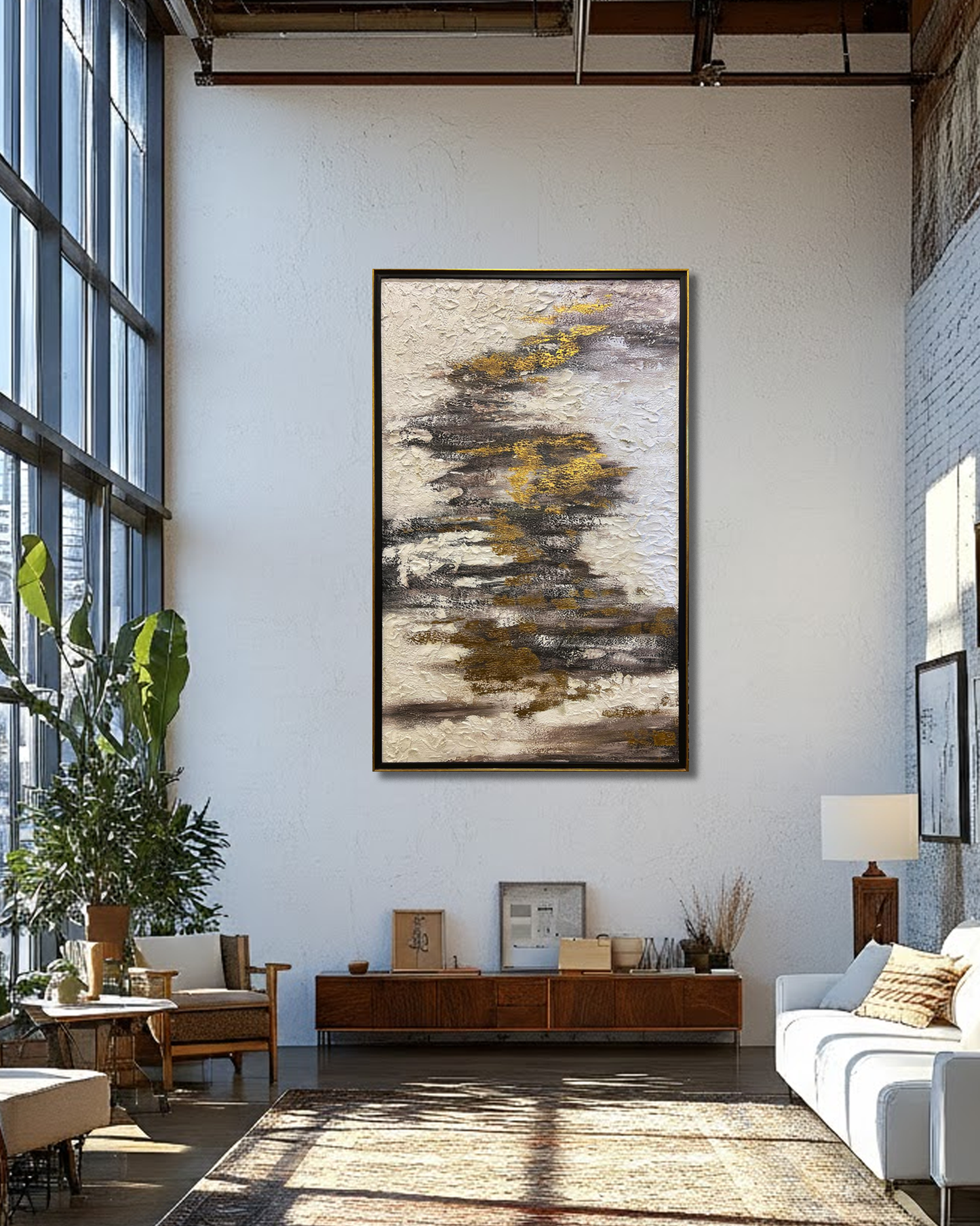 Golden Earth Abstract Texture Art with Rich Neutral & Gold Accents – Size 30 × 48 Inches