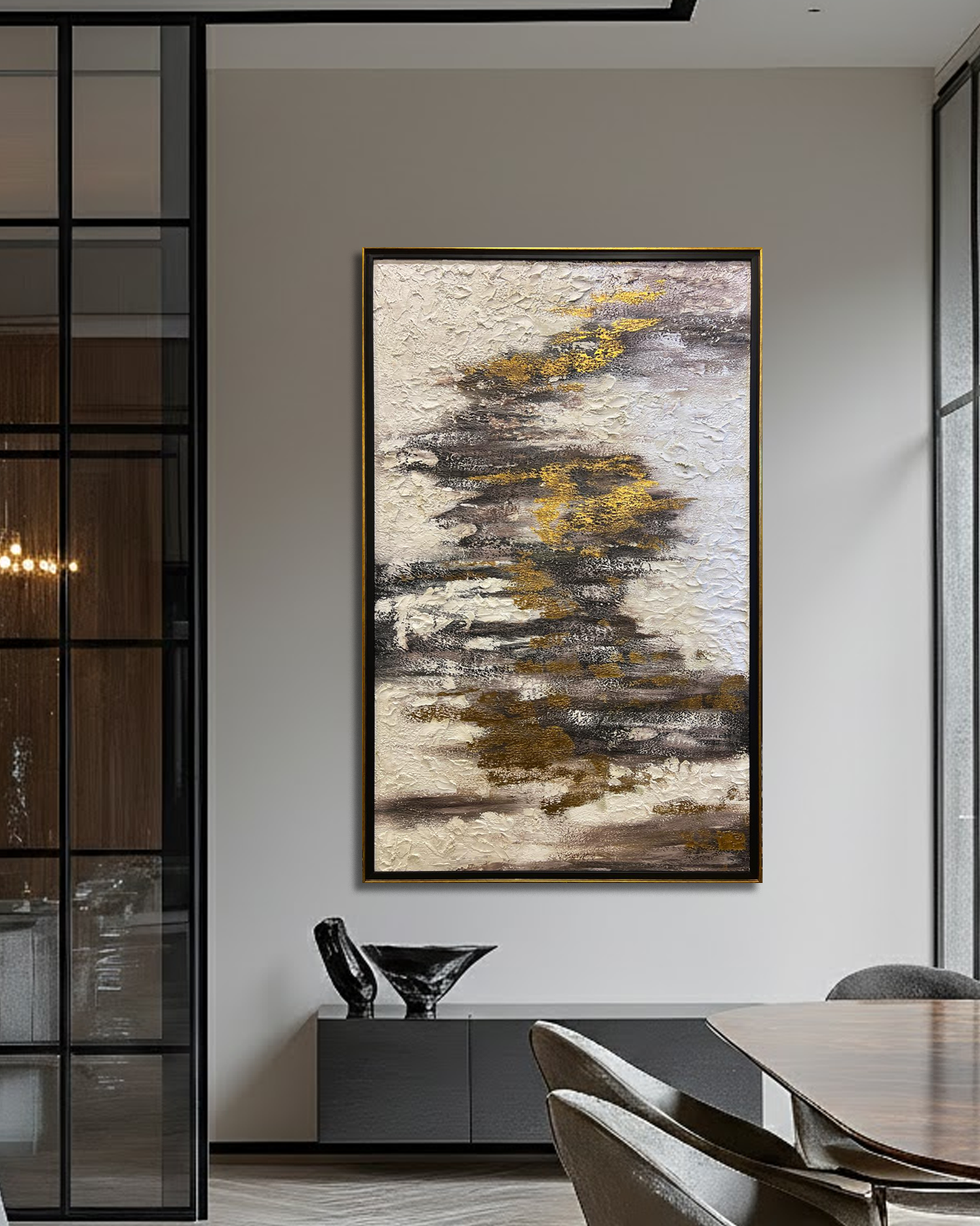 Golden Earth Abstract Texture Art with Rich Neutral & Gold Accents – Size 30 × 48 Inches