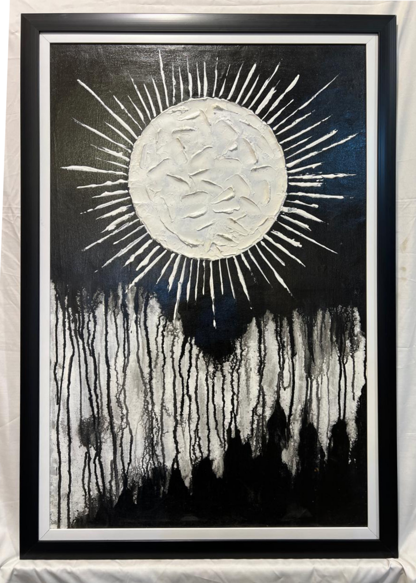 Abstract Moon Textured Oil Painting – Handmade Modern Wall Art (24×36 in)