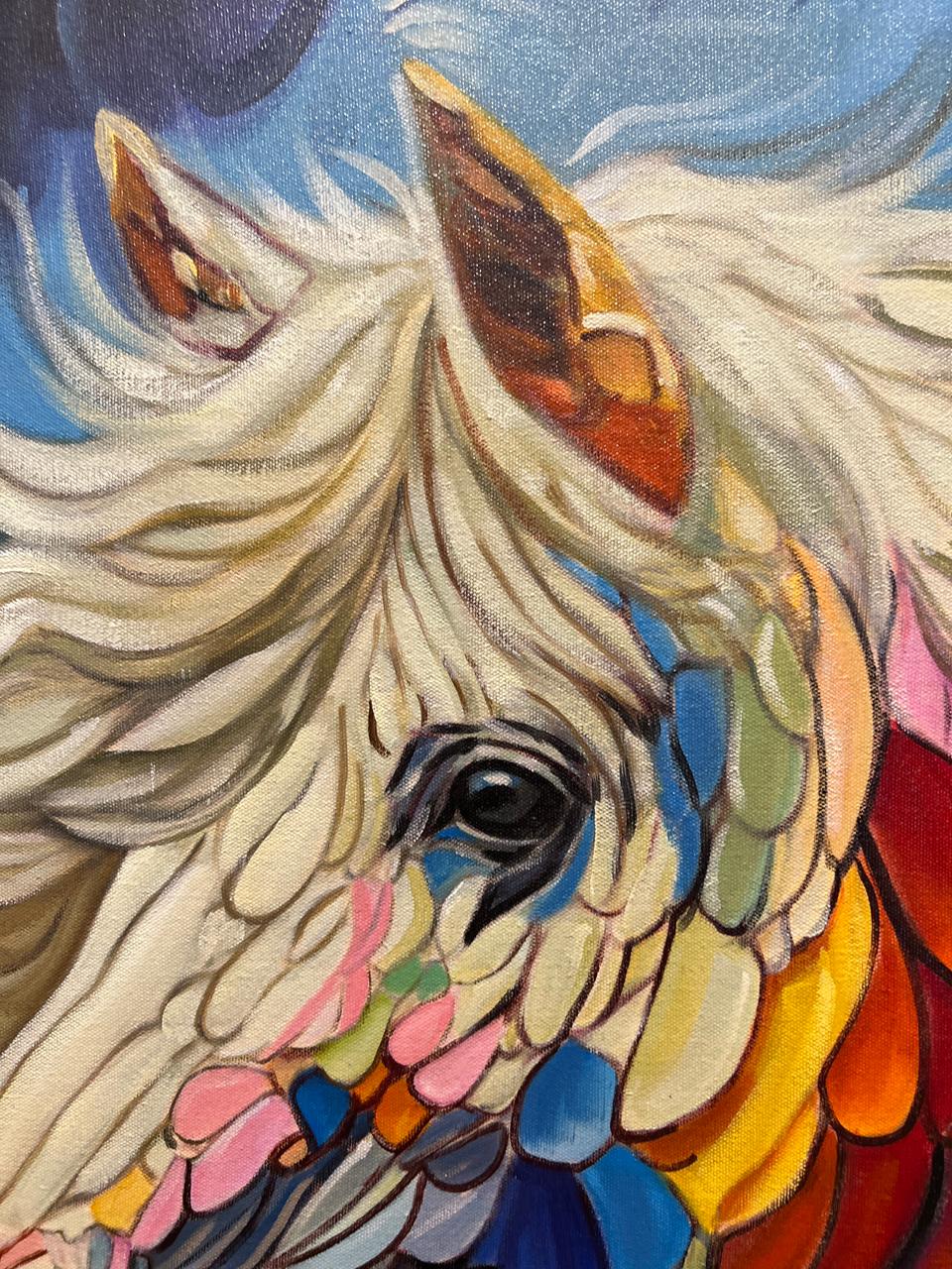 Colorful Spirit Horse – Handmade Oil Painting 30×42 in