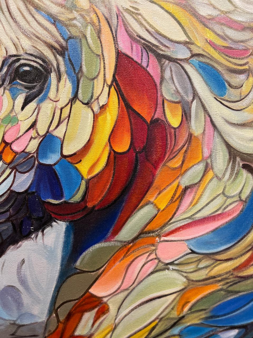 Colorful Spirit Horse – Handmade Oil Painting 30×42 in
