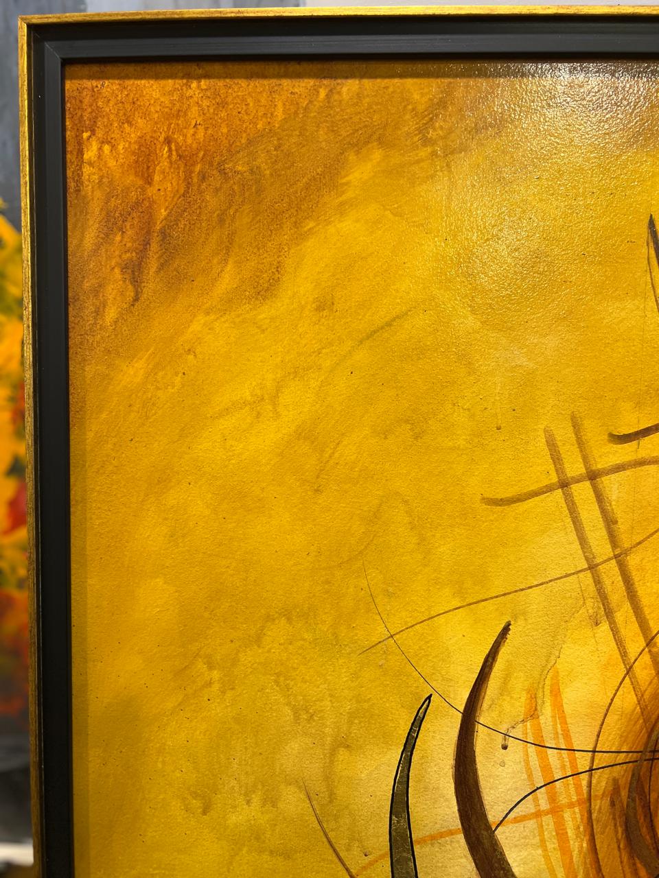 Allah Name Islamic Calligraphy Art in Rich Golden Tones – Size 36 × 60 Inches