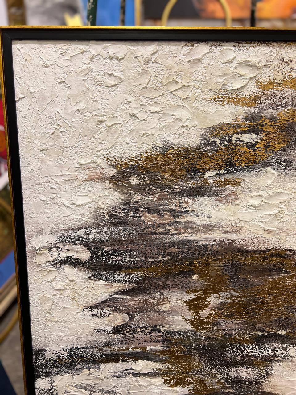 Golden Earth Abstract Texture Art with Rich Neutral & Gold Accents – Size 30 × 48 Inches