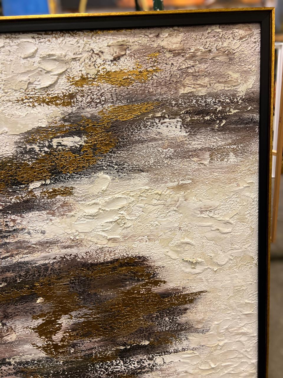Golden Earth Abstract Texture Art with Rich Neutral & Gold Accents – Size 30 × 48 Inches
